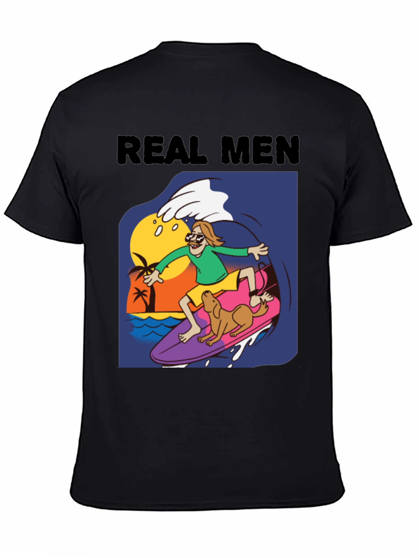 Real Men Surf Tee - Novelty Cartoon Graphic T-Shirt