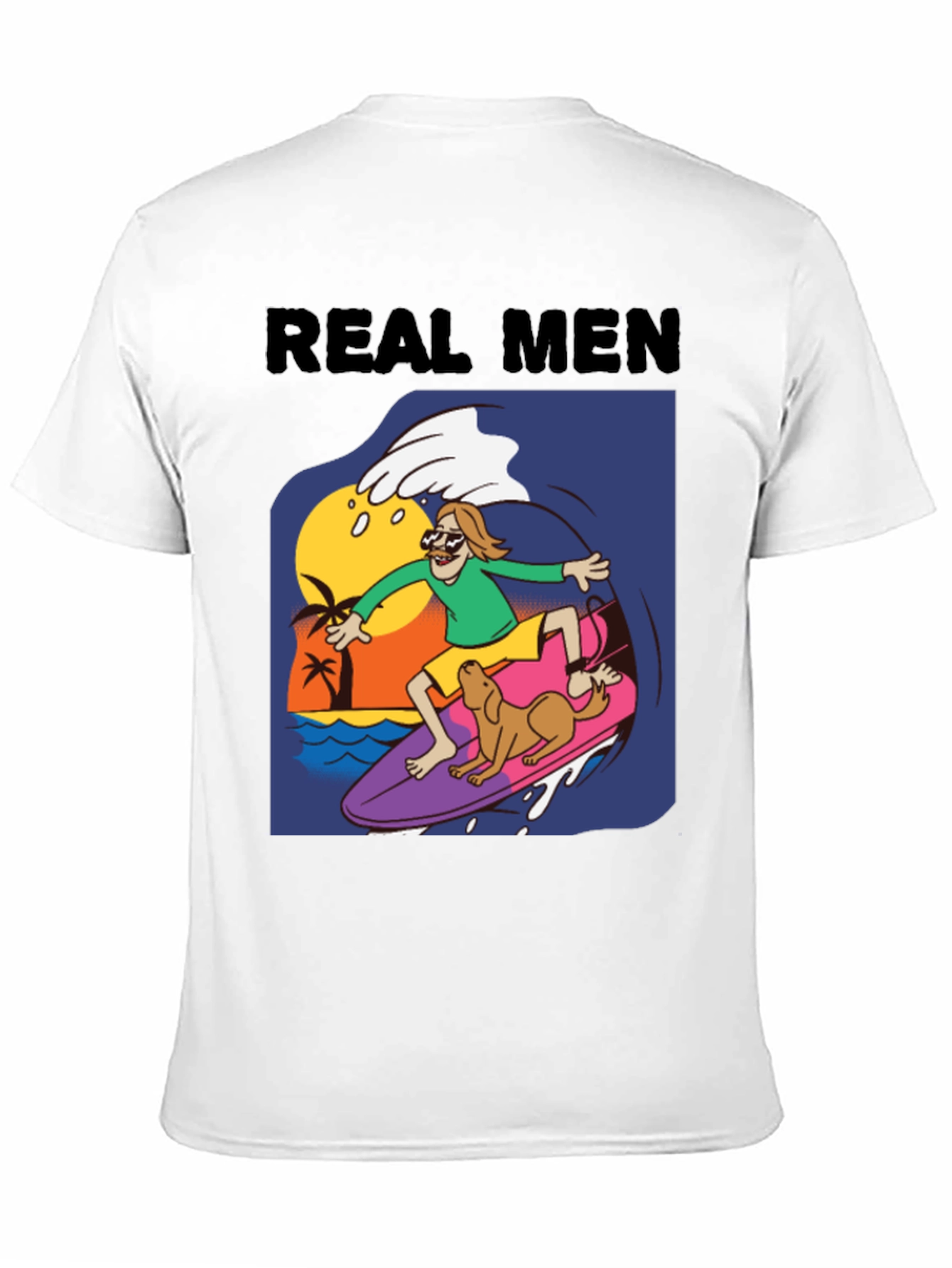 Real Men Surf Tee - Novelty Cartoon Graphic T-Shirt