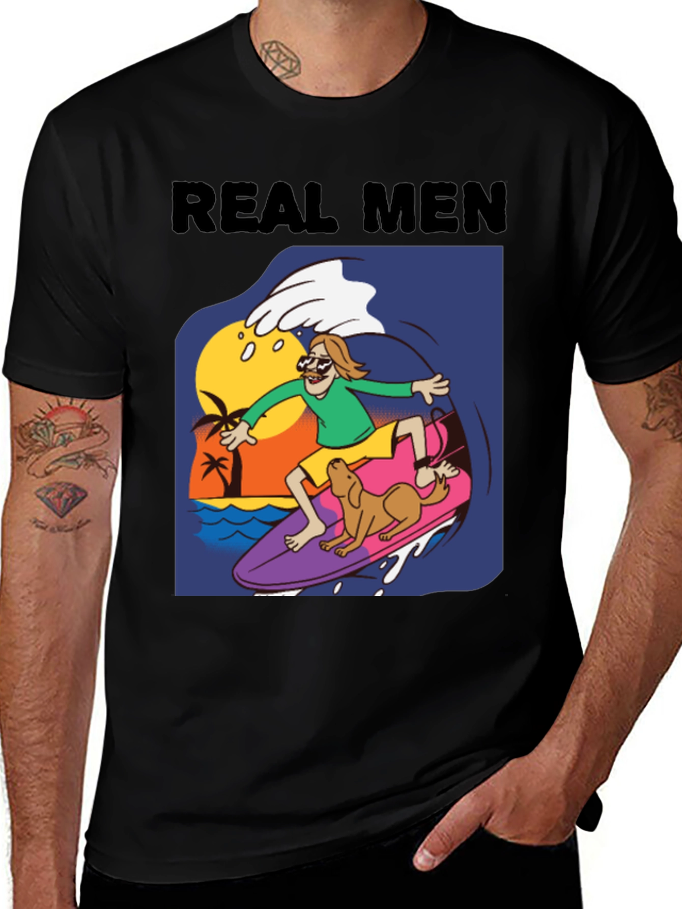 Real Men Surf Tee - Novelty Cartoon Graphic T-Shirt
