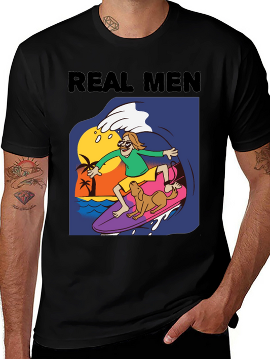 Real Men Surf Tee - Novelty Cartoon Graphic T-Shirt