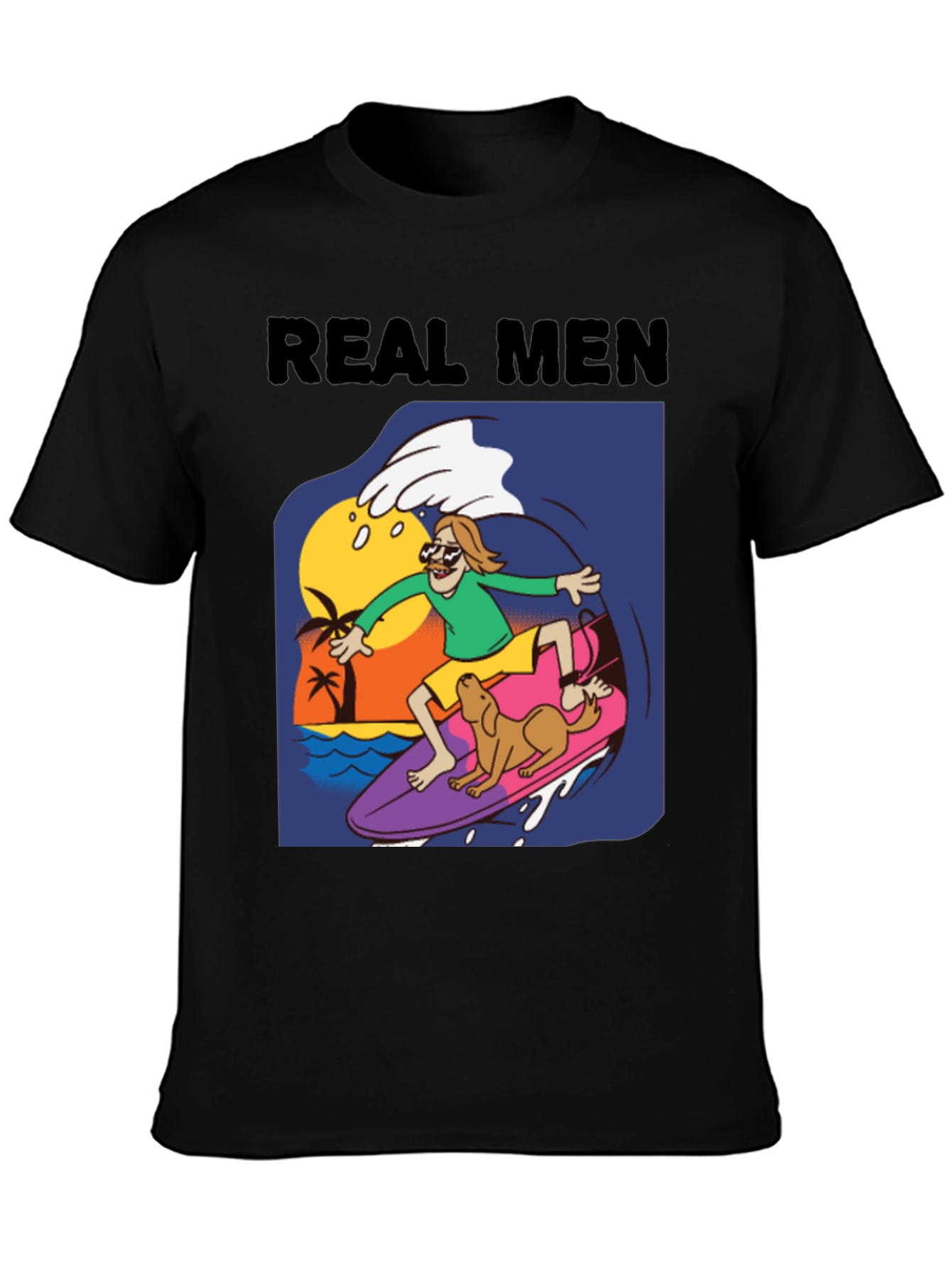 Real Men Surf Tee - Novelty Cartoon Graphic T-Shirt