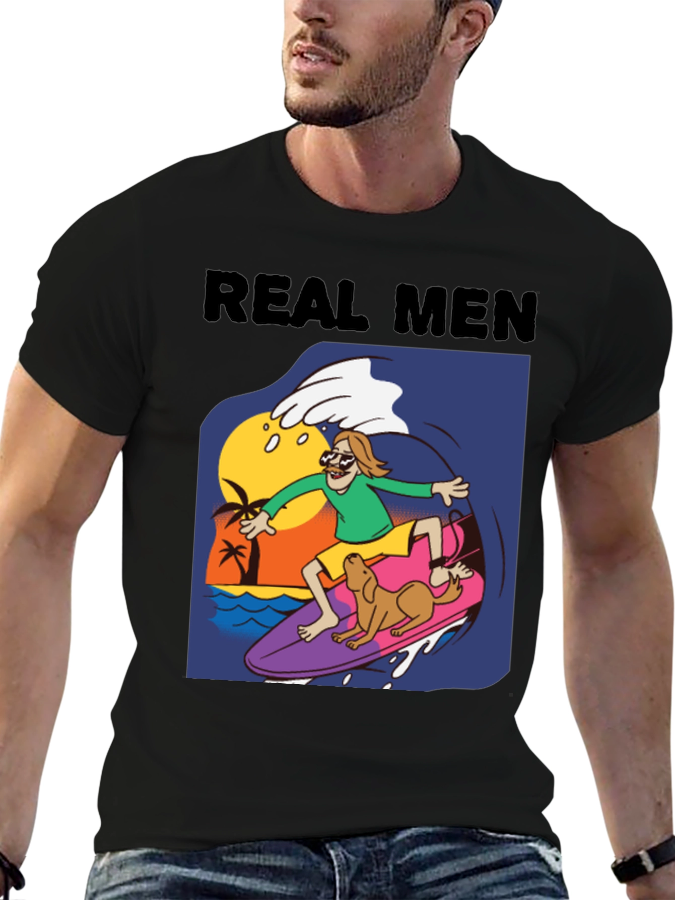 Real Men Surf Tee - Novelty Cartoon Graphic T-Shirt