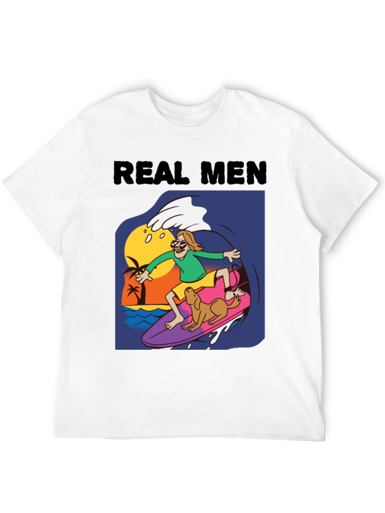 Real Men Surf Tee - Novelty Cartoon Graphic T-Shirt
