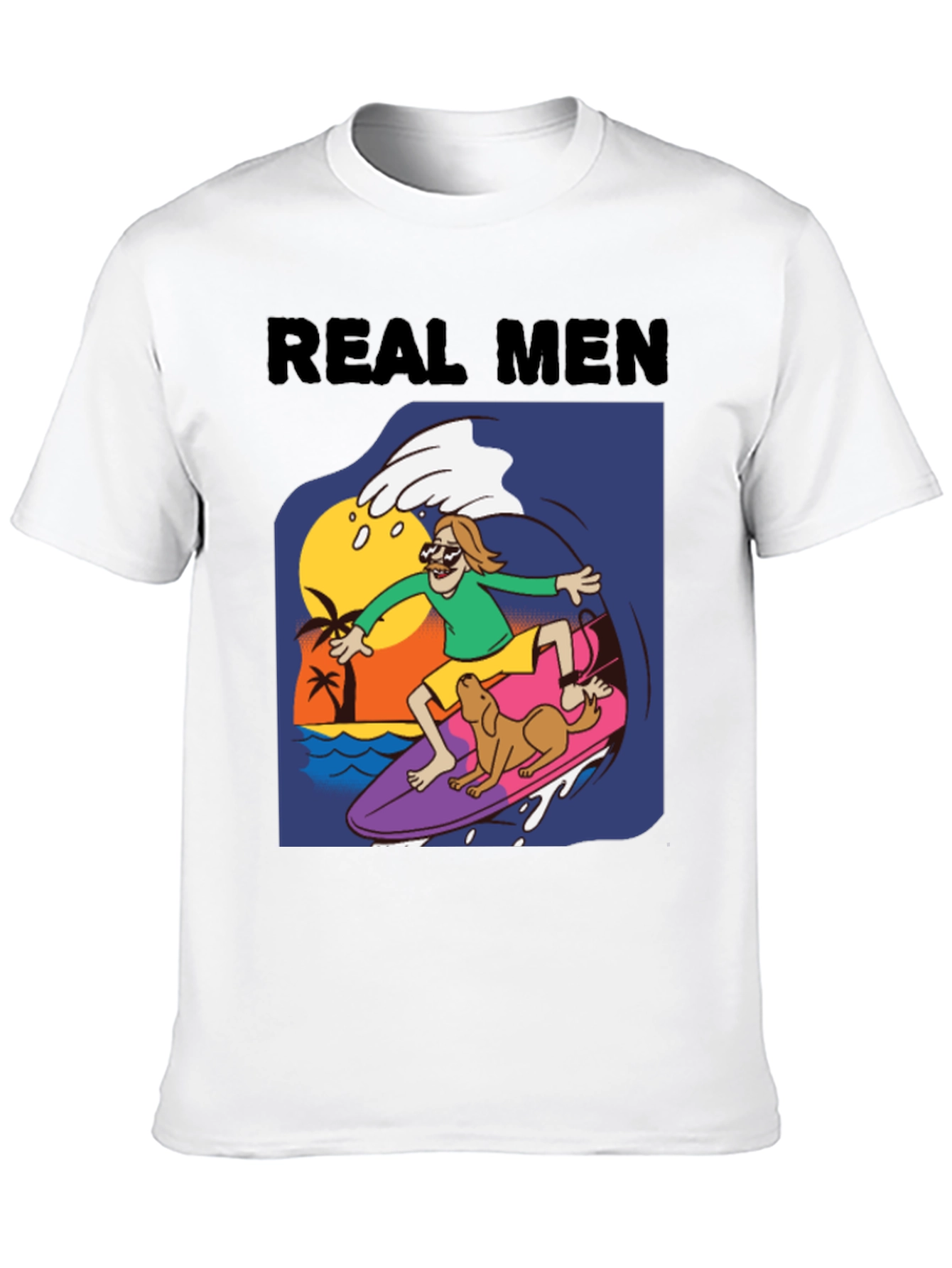 Real Men Surf Tee - Novelty Cartoon Graphic T-Shirt