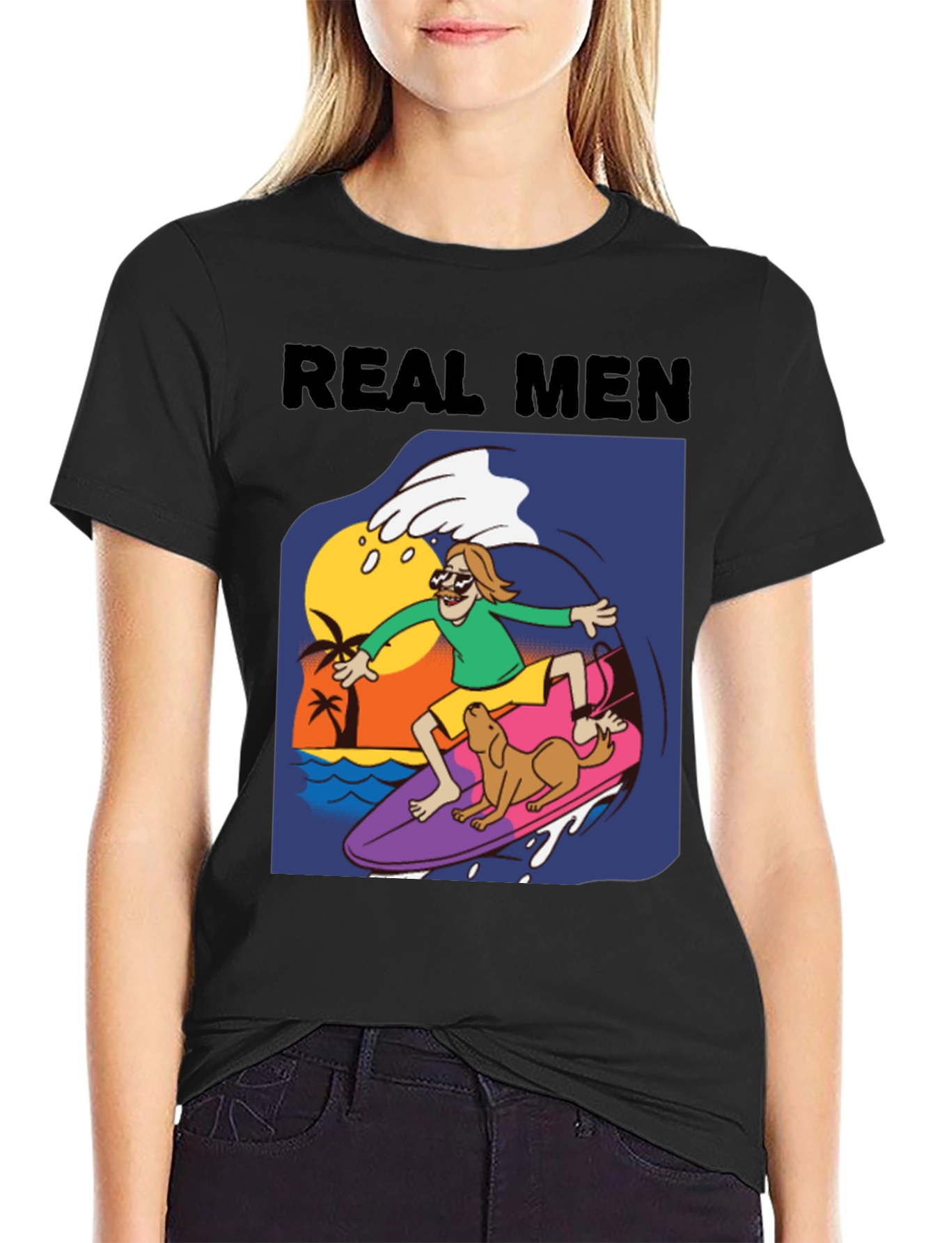Real Men Surf Tee - Novelty Cartoon Graphic T-Shirt