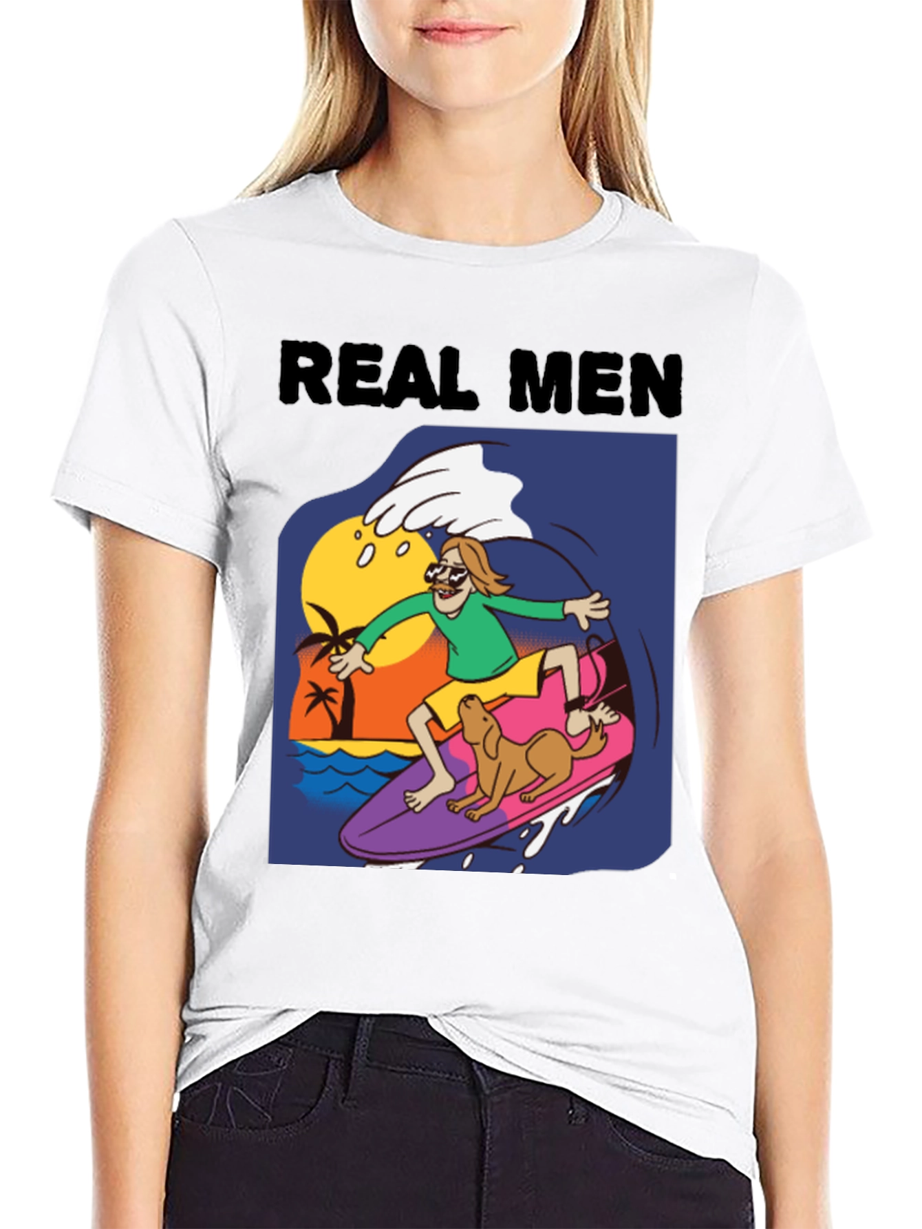 Real Men Surf Tee - Novelty Cartoon Graphic T-Shirt