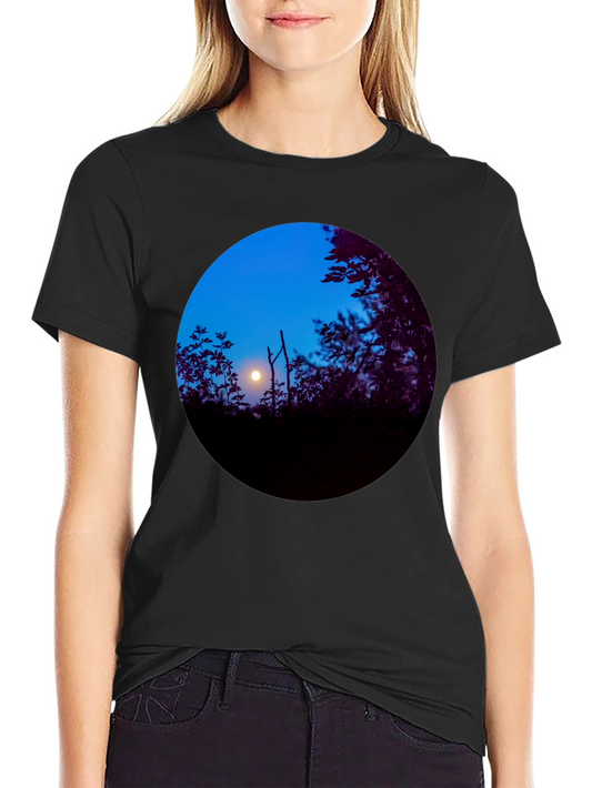 Moonlit Forest Graphic Tee - Nature Inspired Black T-Shirt
