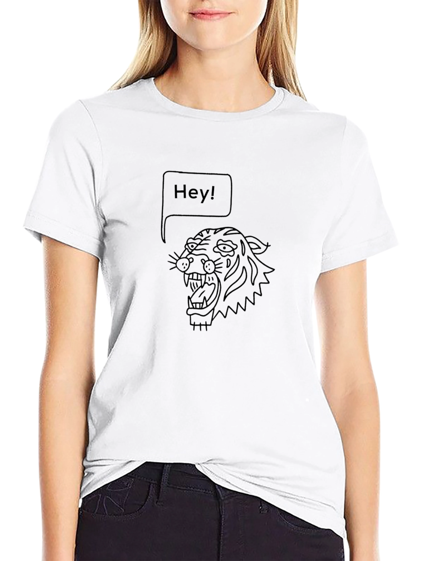 Hey Tiger Graphic Tee - Black Cotton T-Shirt