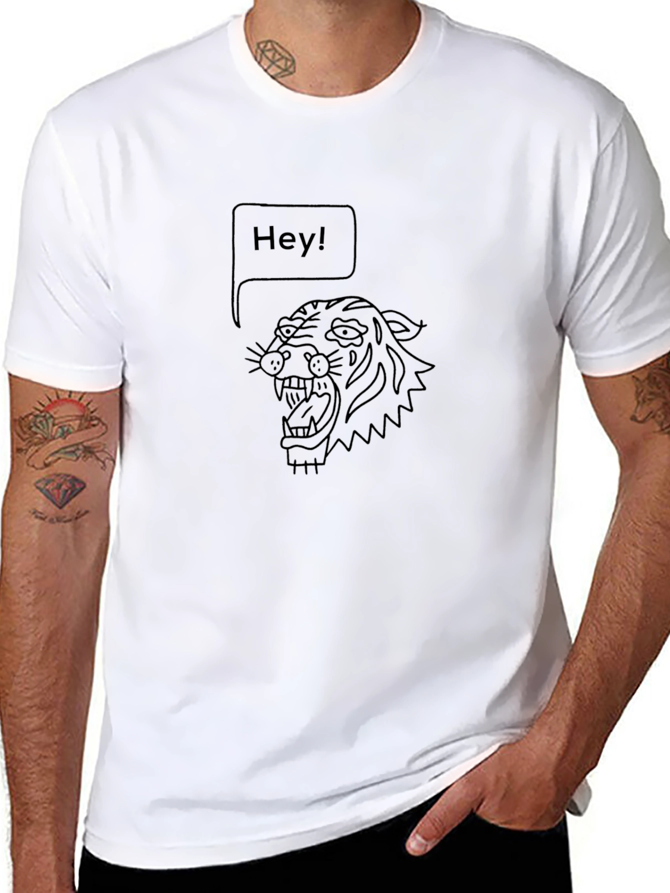 Hey Tiger Graphic Tee - Black Cotton T-Shirt