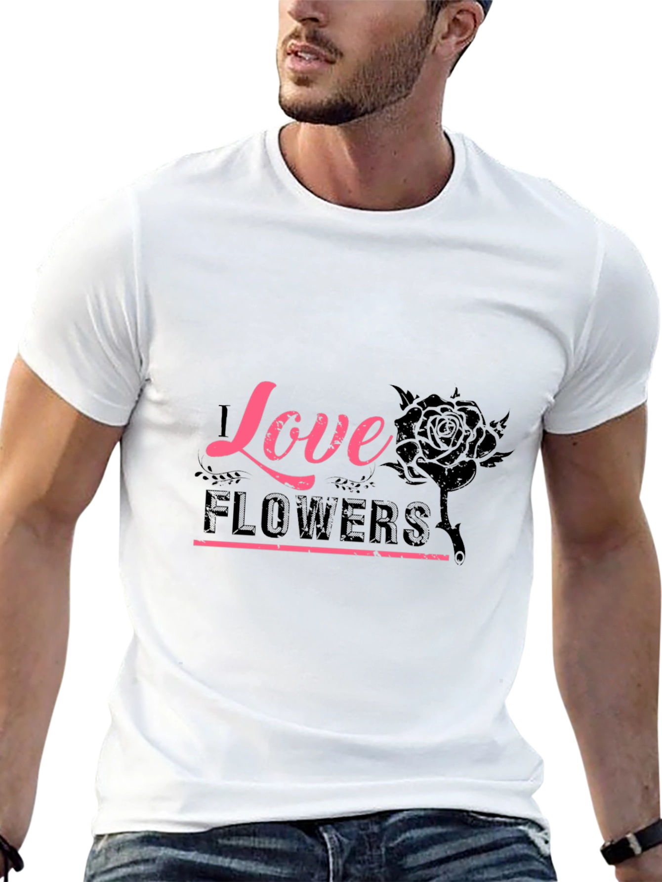 Love Flowers Graphic Tee - Black Cotton T-Shirt