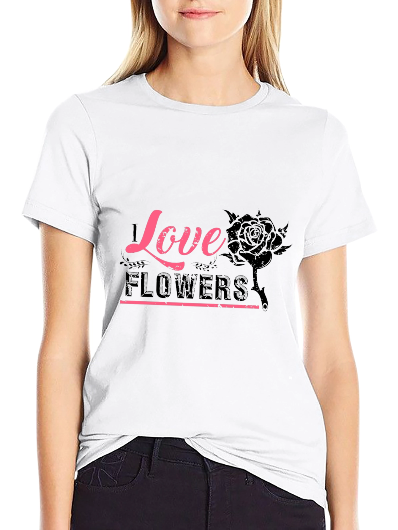 Love Flowers Graphic Tee - Black Cotton T-Shirt