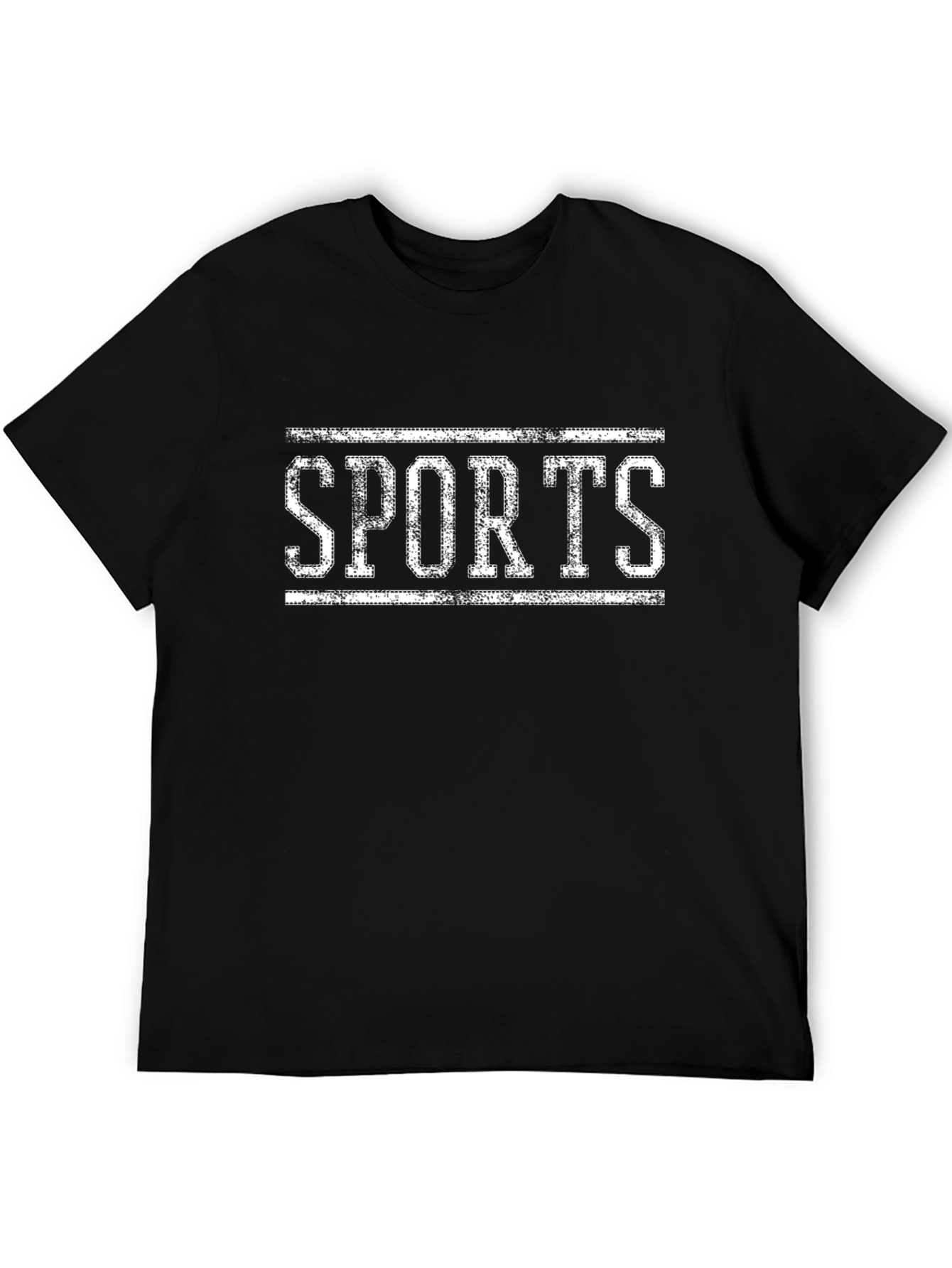 Distressed SPORTS Graphic Tee - Black Cotton T-Shirt