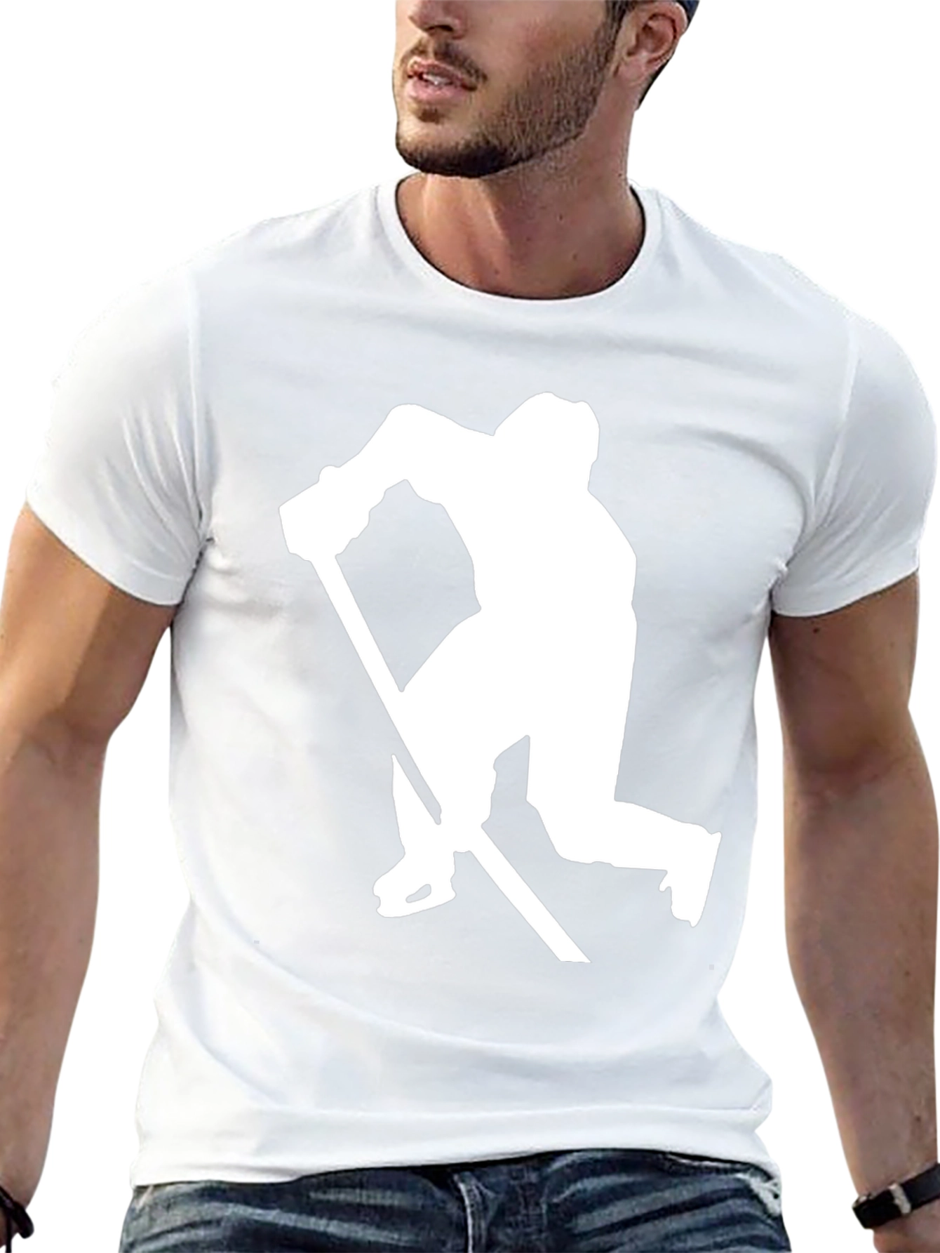 Hockey Player Silhouette Graphic Tee - Black Cotton