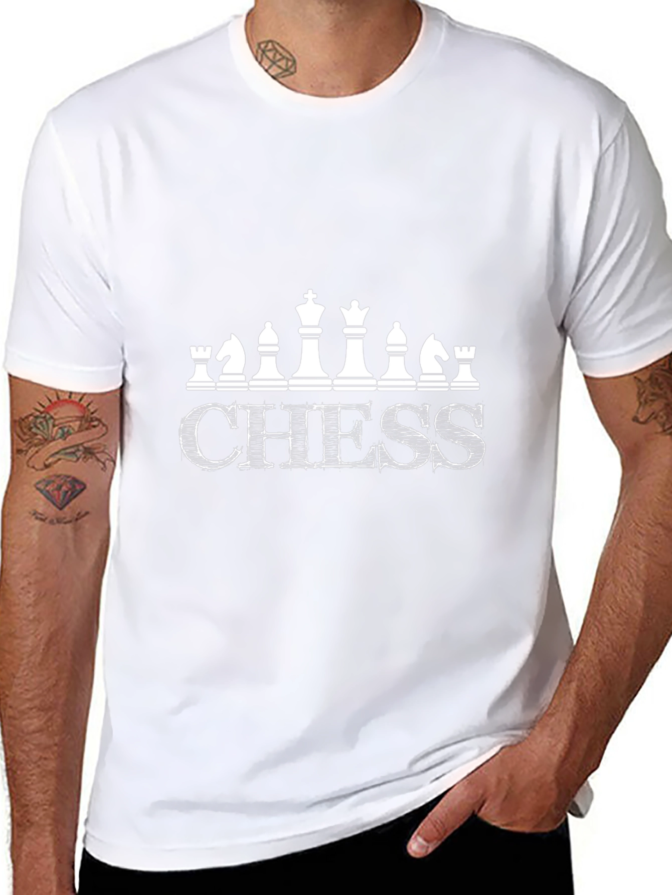 Chess Graphic T-Shirt Black Cotton Blend Casual Tee