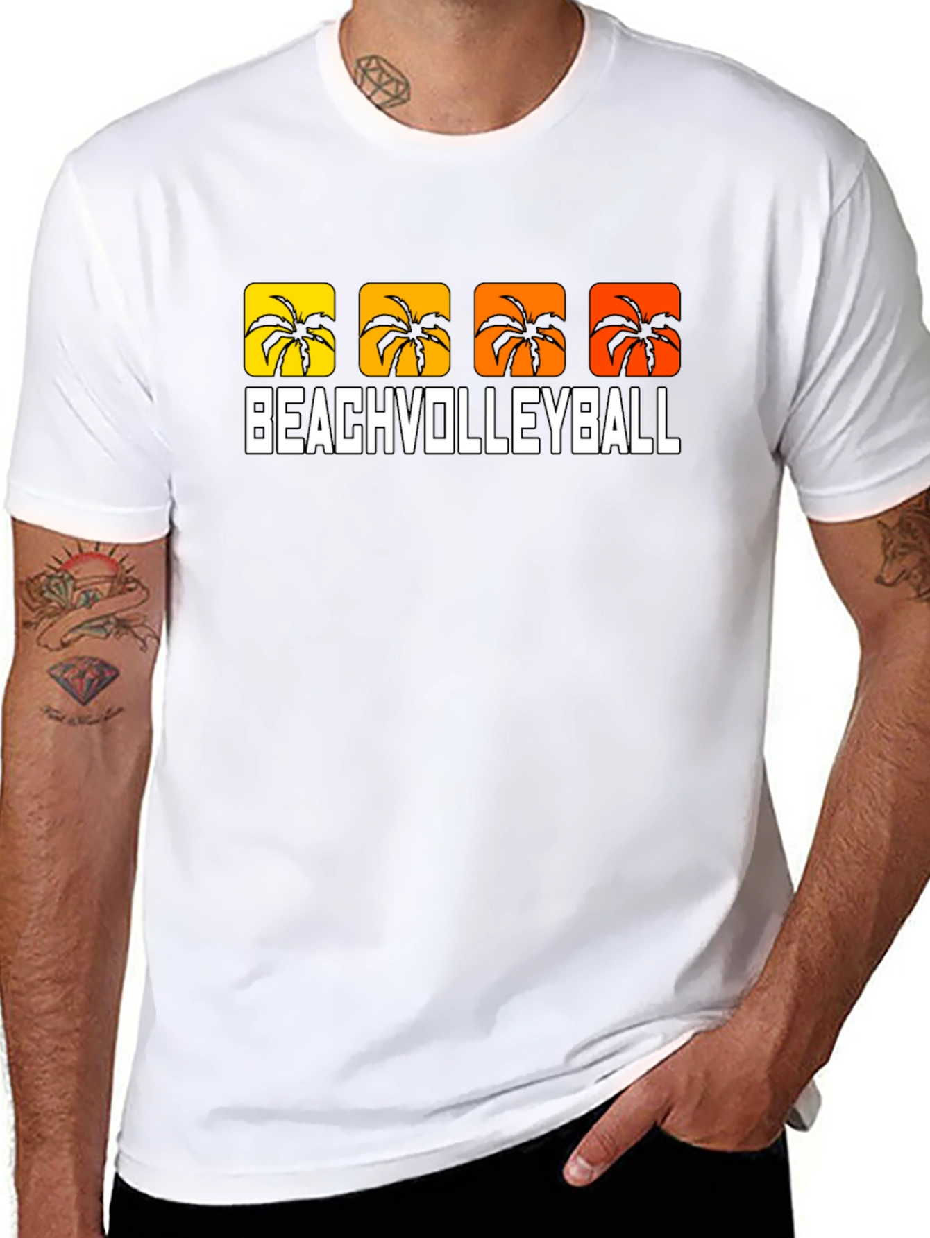 Beach Volleyball Palm Tree Graphic T-Shirt