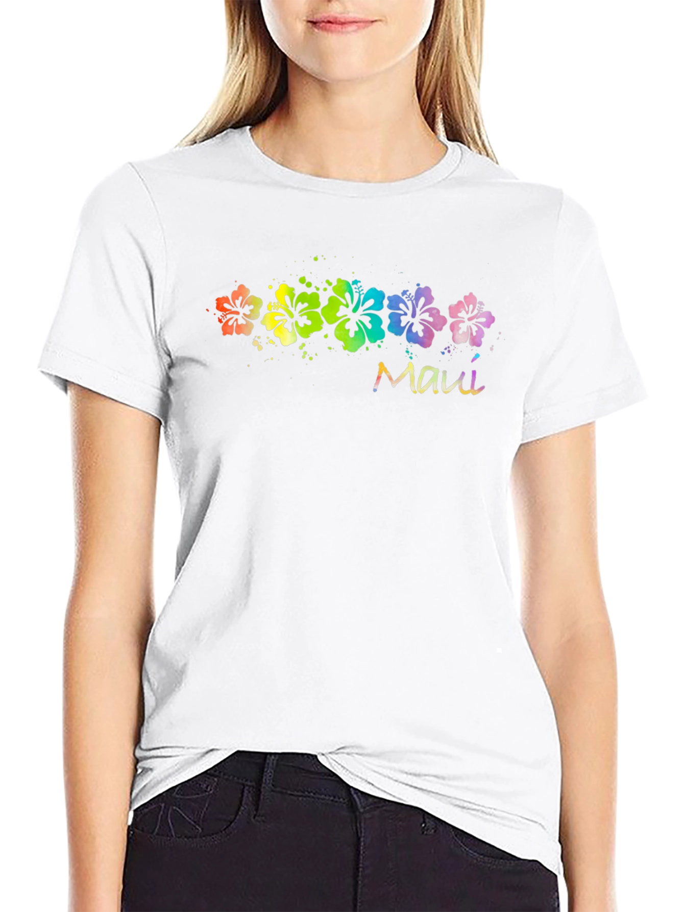 Maui Rainbow Flower T-Shirt - Black