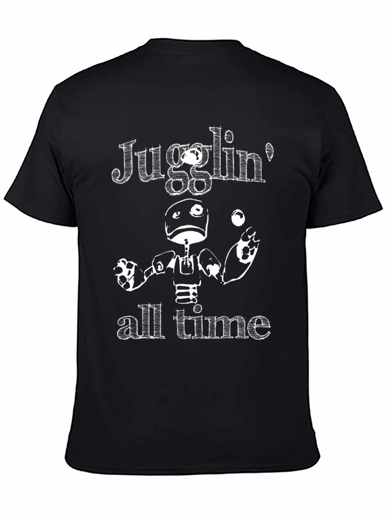 Juggling Robot Graphic Black Tee Shirt