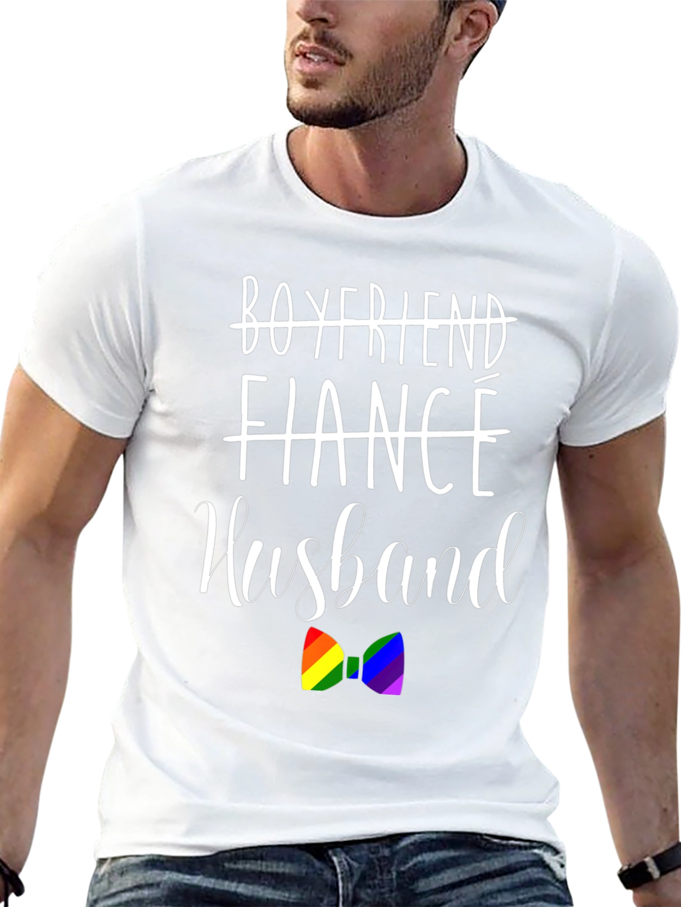 Husband LGBTQ+ Pride Rainbow Bow Tie Graphic T-Shirt