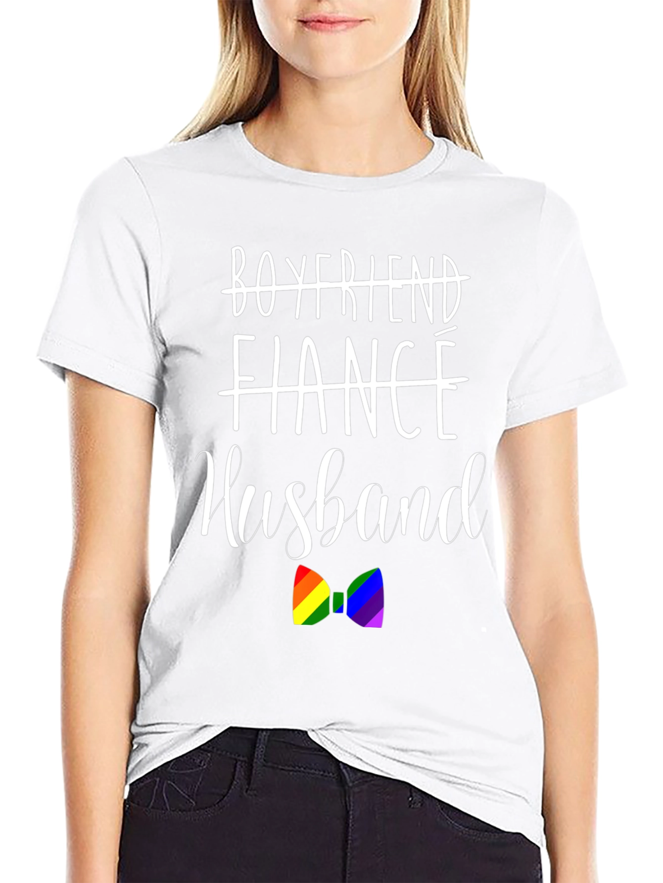 Husband LGBTQ+ Pride Rainbow Bow Tie Graphic T-Shirt
