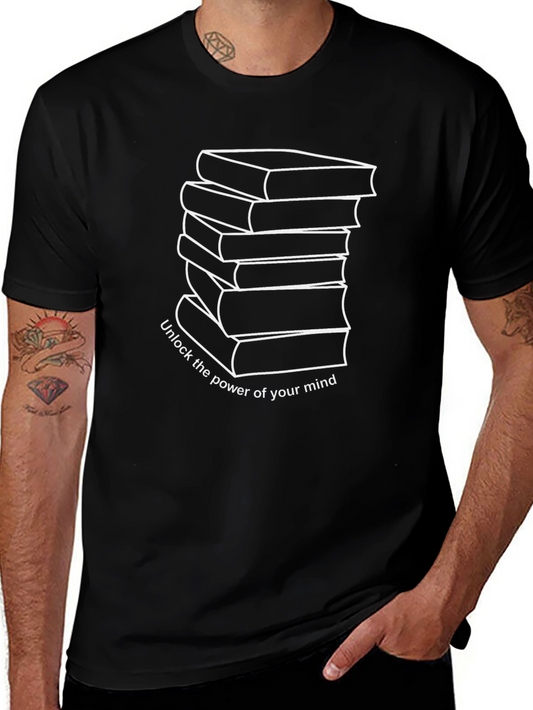 Unlock Your Mind T-Shirt - Stacked Books Design