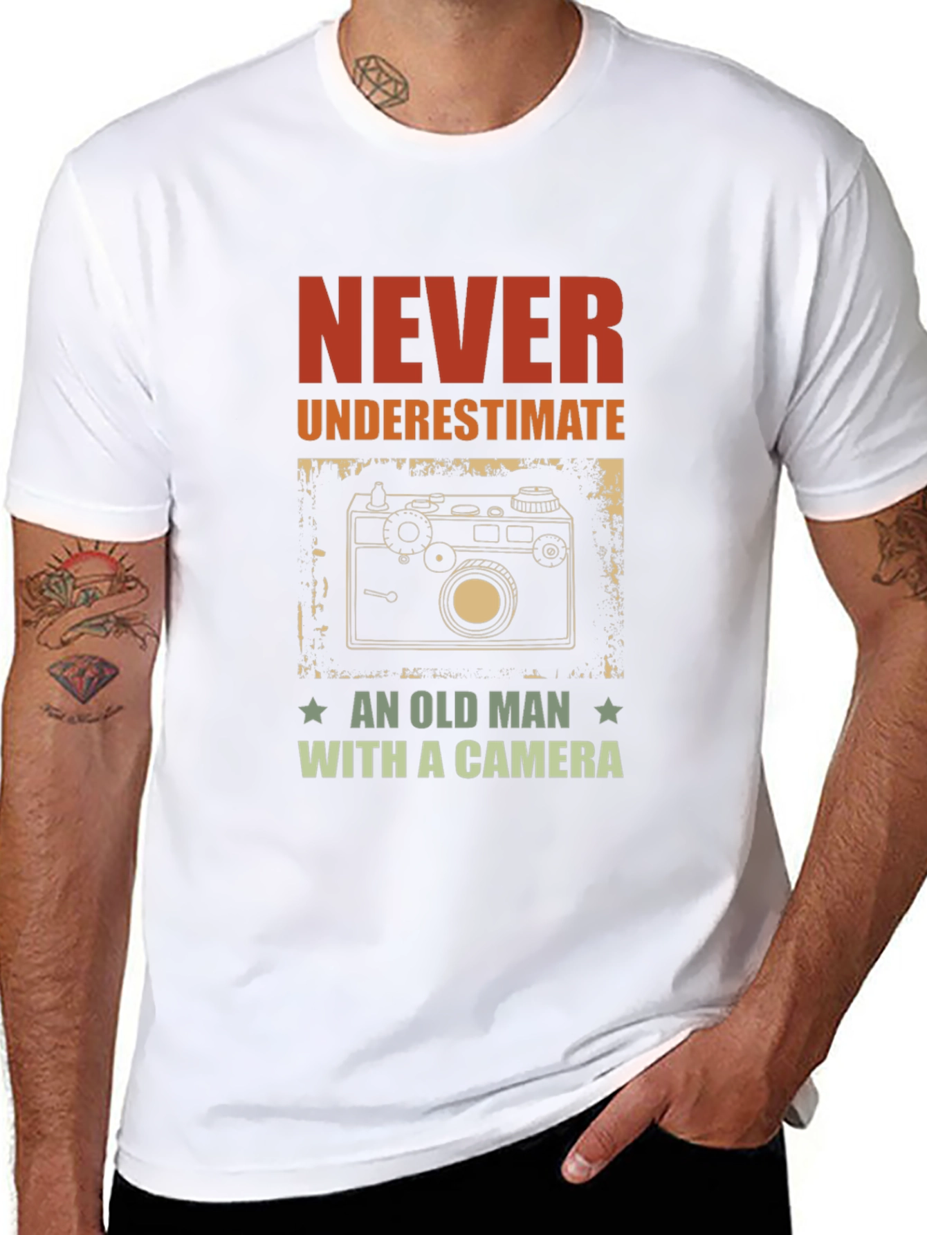 Never Underestimate an Old Man with a Camera T-Shirt