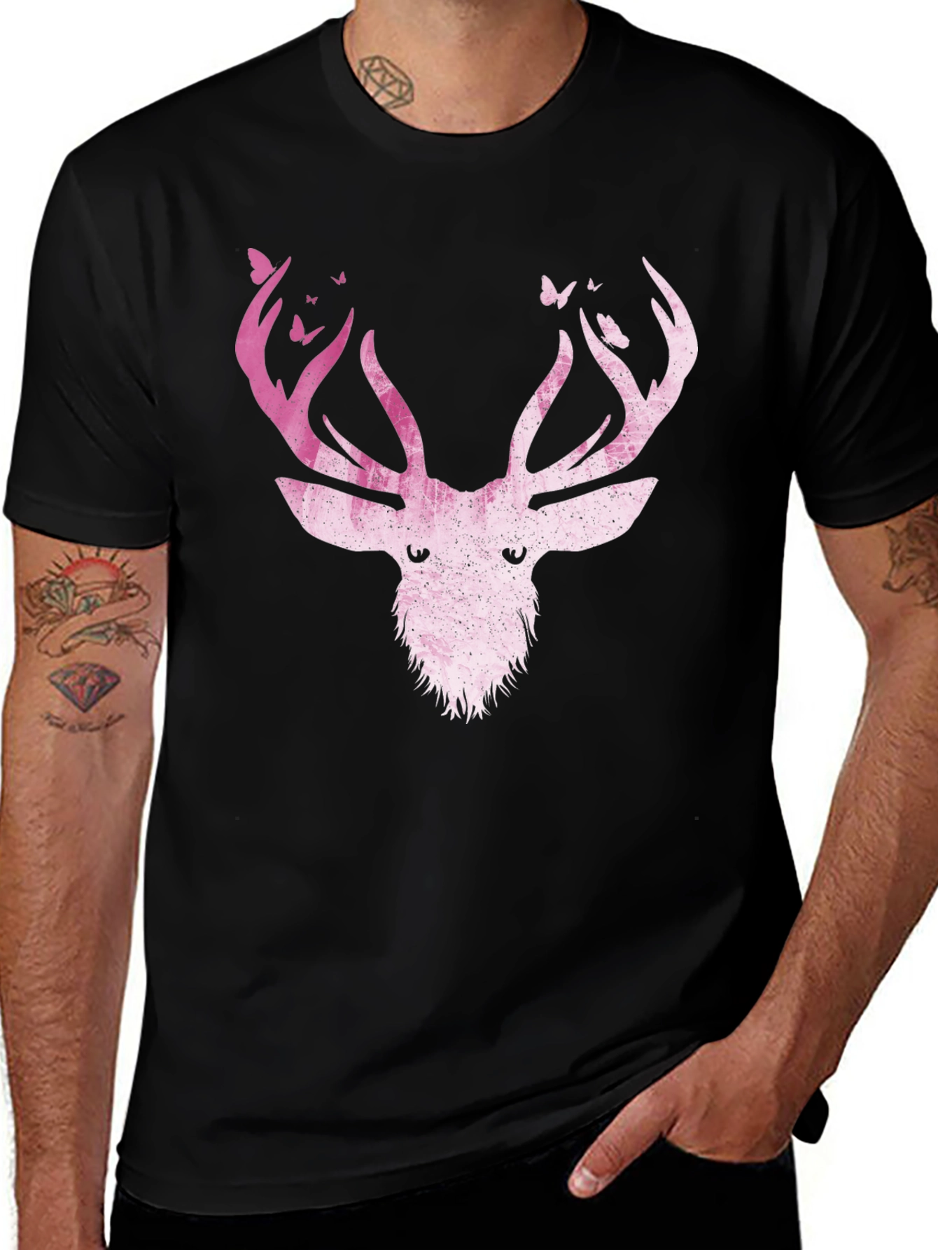Deer Antler Butterfly Graphic T-Shirt