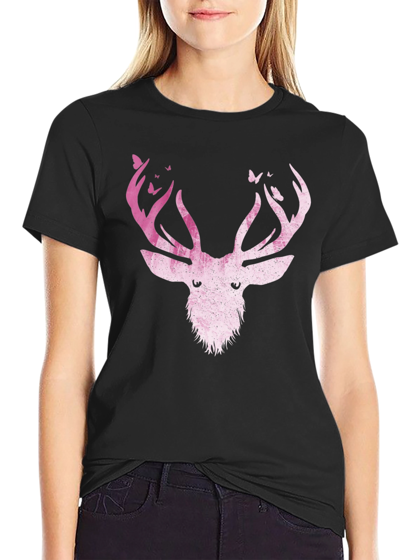 Deer Antler Butterfly Graphic T-Shirt