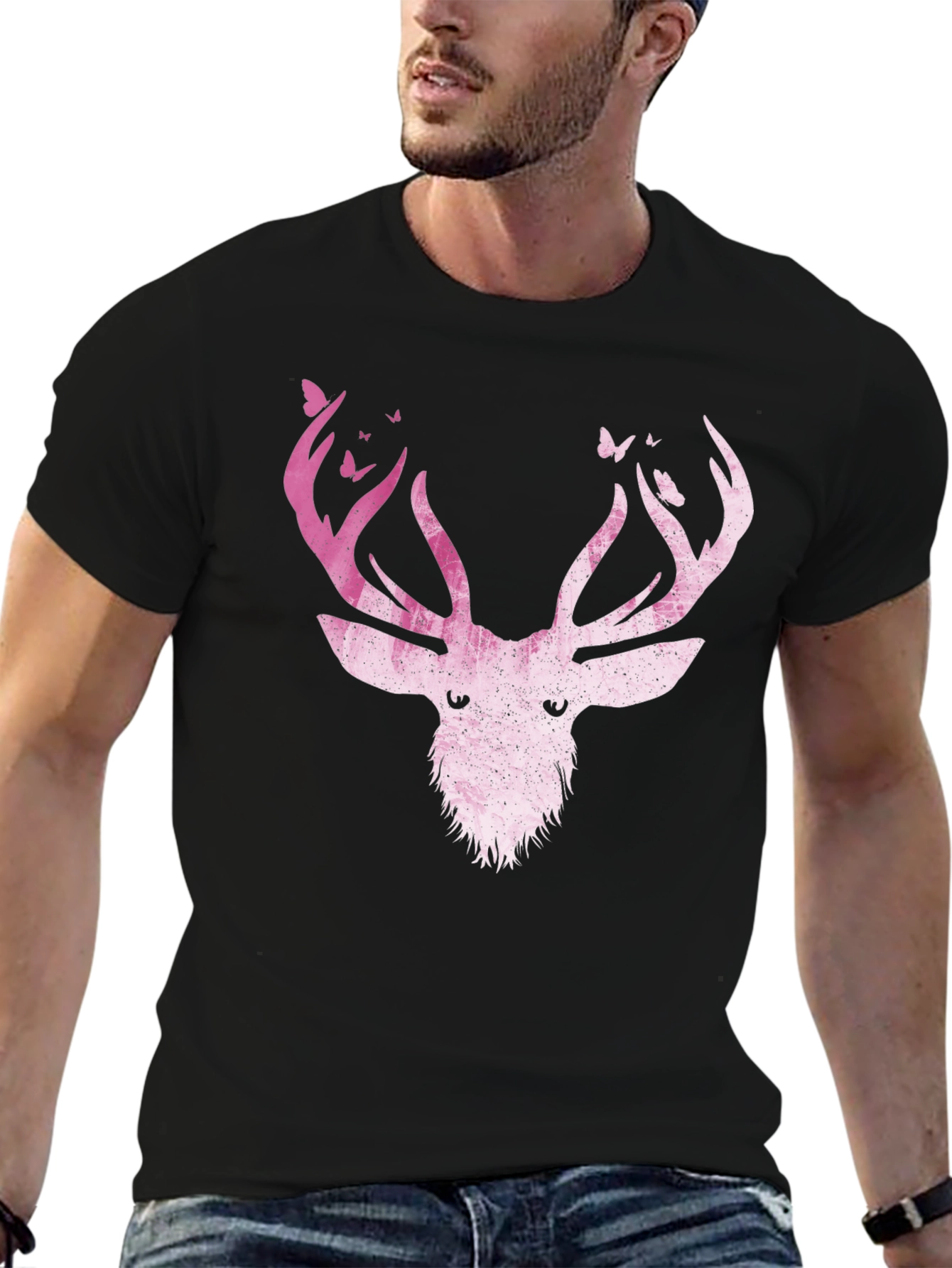 Deer Antler Butterfly Graphic T-Shirt