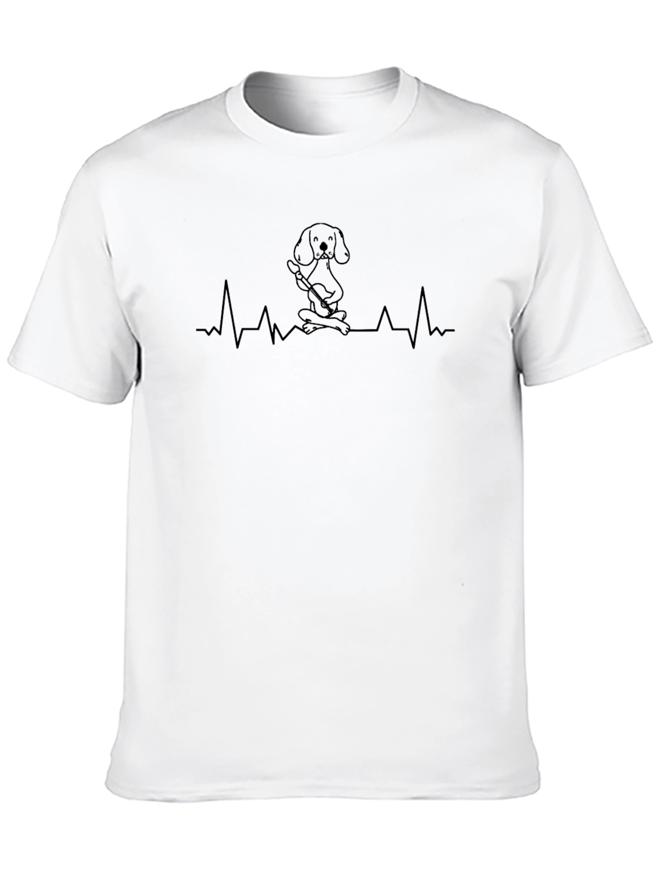Dog Guitarist Heartbeat T-Shirt - Black