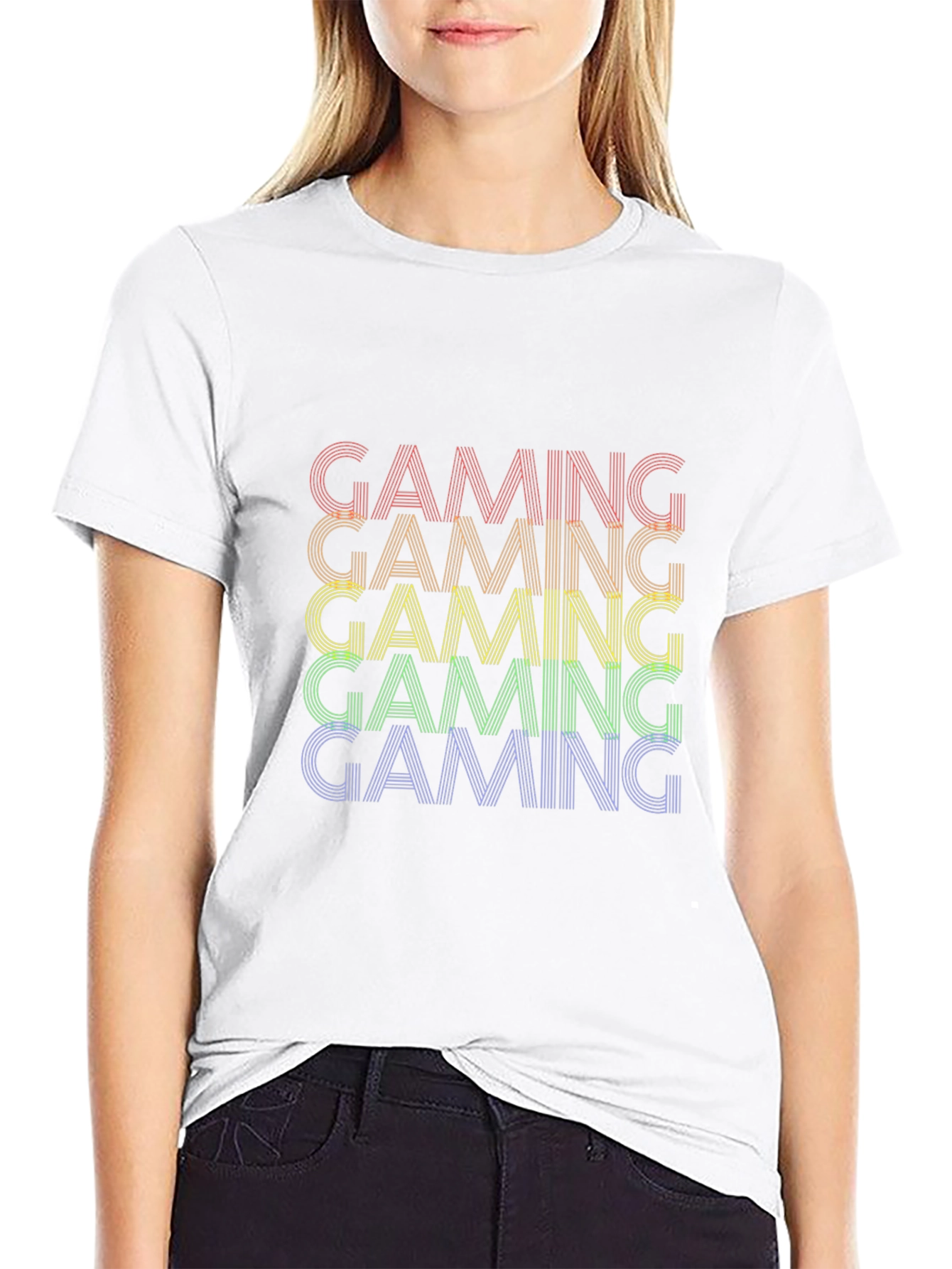 Gaming Rainbow Text Graphic Black T-Shirt
