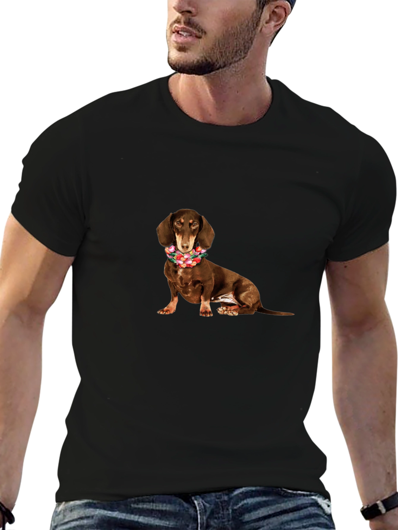 Dachshund Flower Crown Black T-Shirt