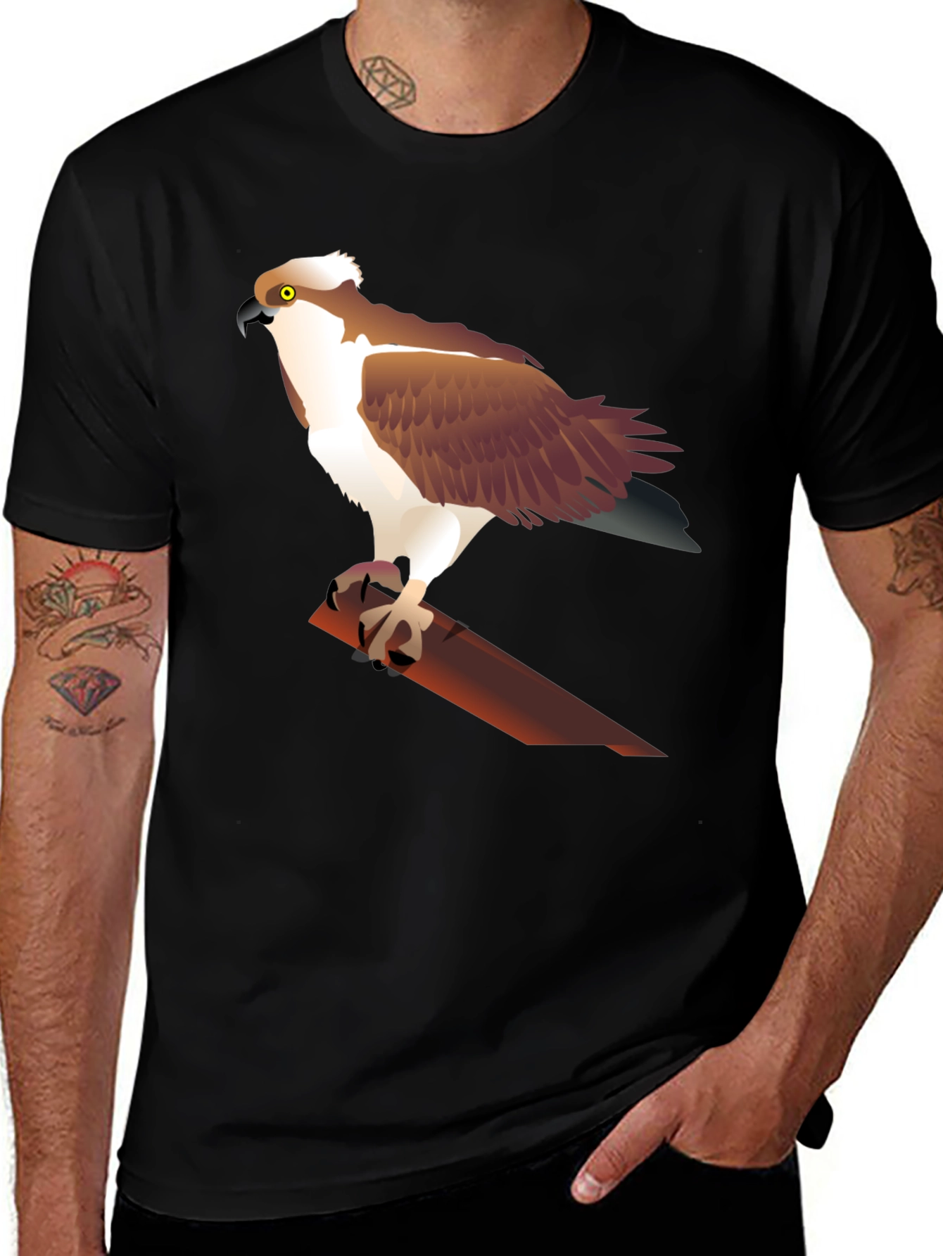 Osprey Bird Graphic Print Black T-Shirt