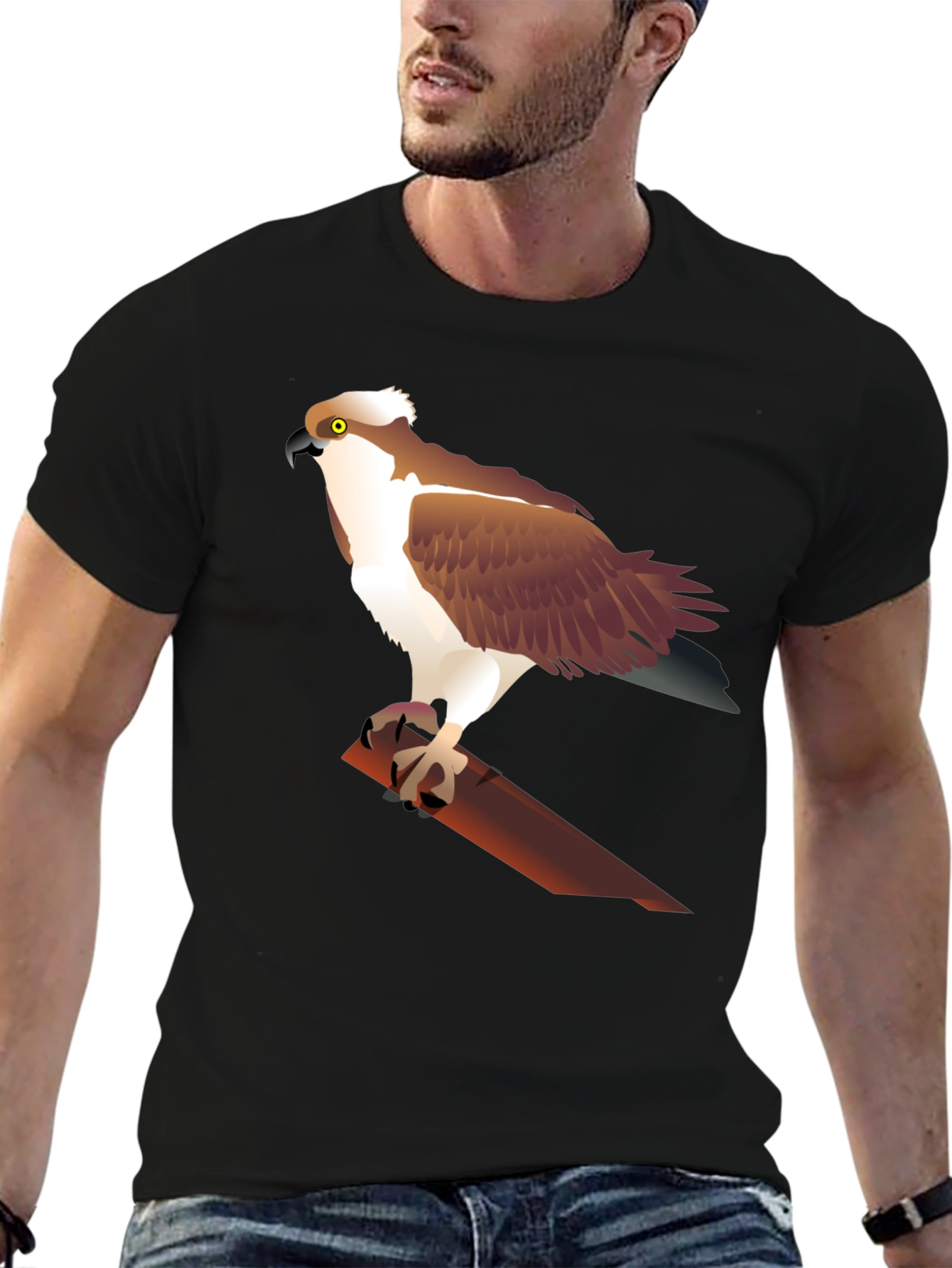 Osprey Bird Graphic Print Black T-Shirt