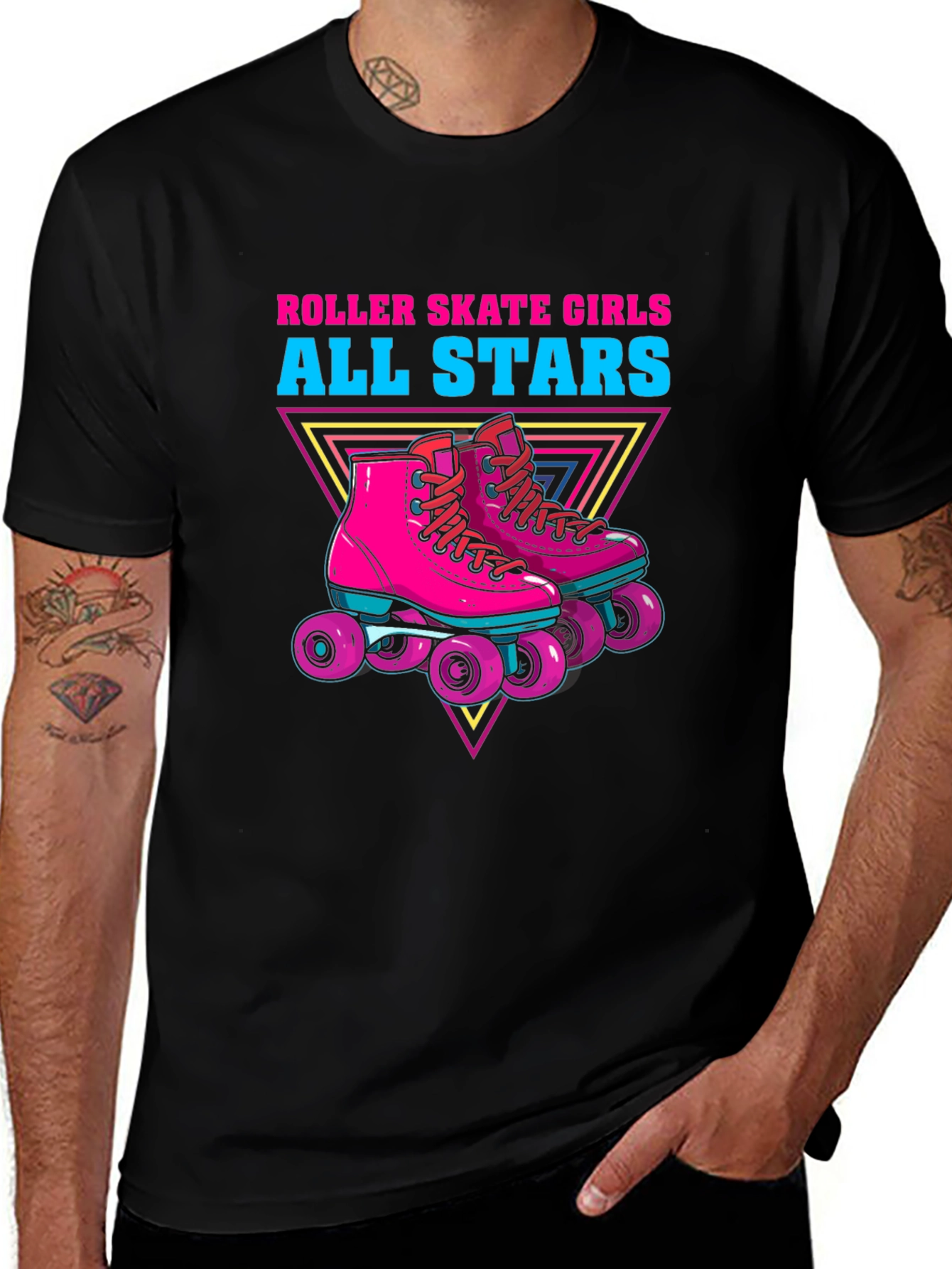 Retro Roller Skate Girls All Stars Black T-Shirt