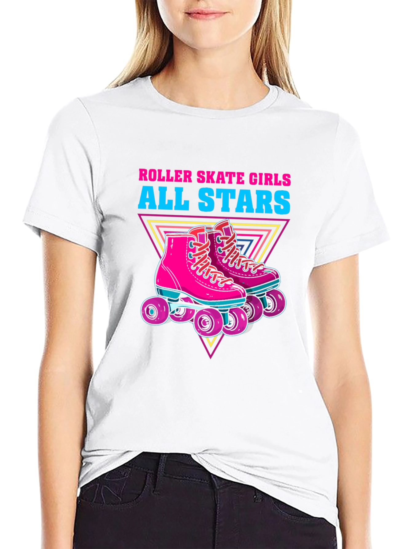Retro Roller Skate Girls All Stars Black T-Shirt