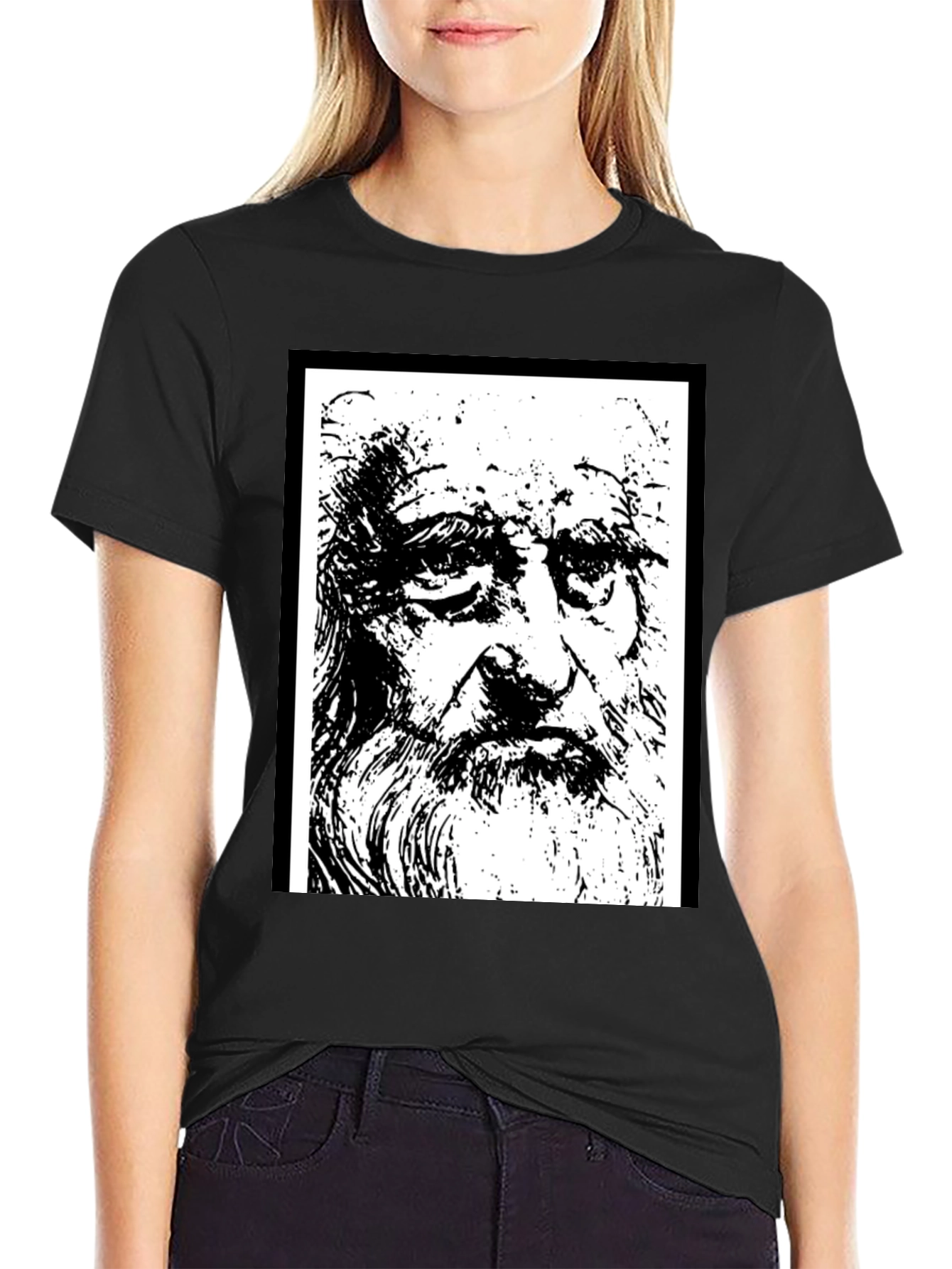 Da Vinci Sketch Tee - Artistic Black T-Shirt