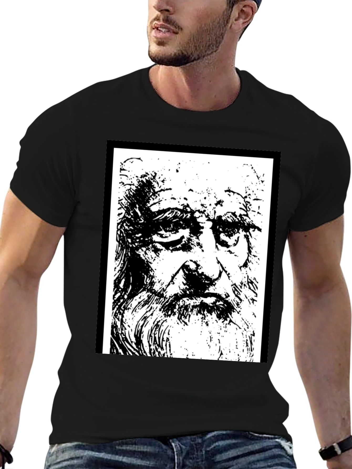Da Vinci Sketch Tee - Artistic Black T-Shirt