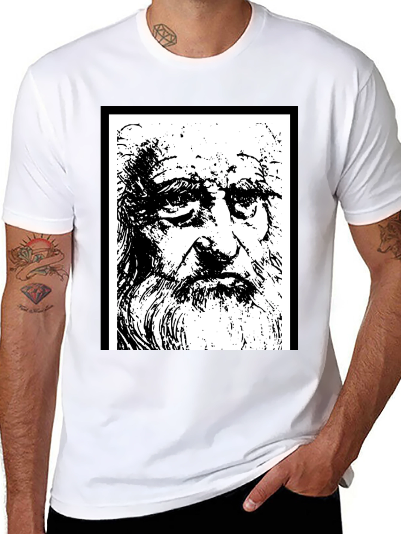 Da Vinci Sketch Tee - Artistic Black T-Shirt
