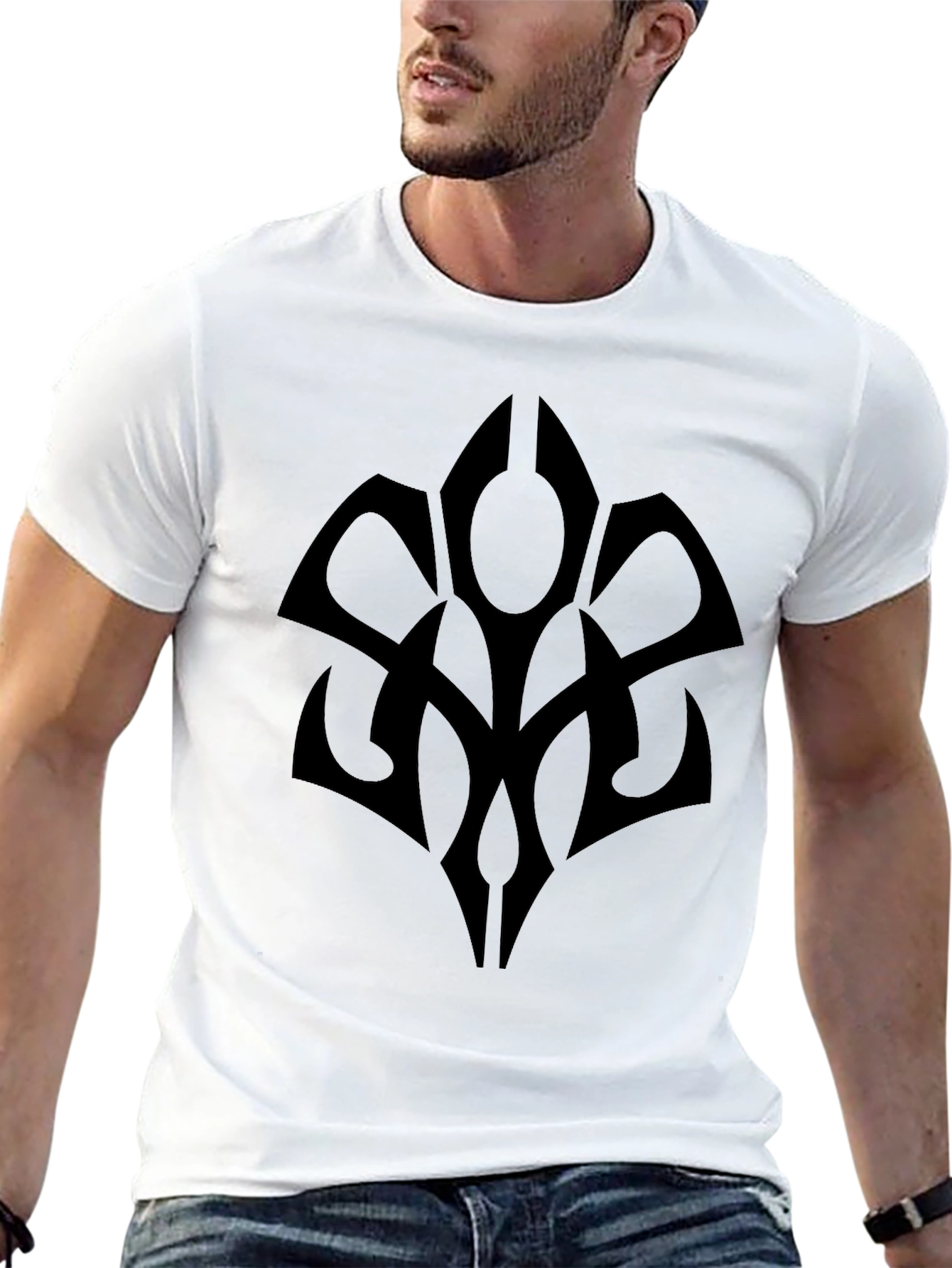 Black T-Shirt with Abstract Tribal Design