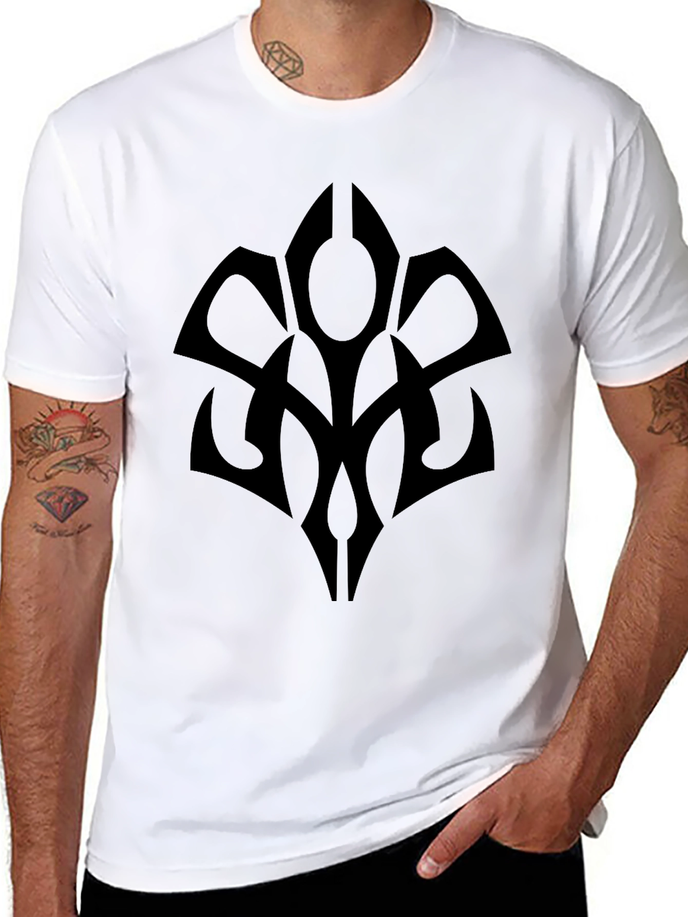 Black T-Shirt with Abstract Tribal Design