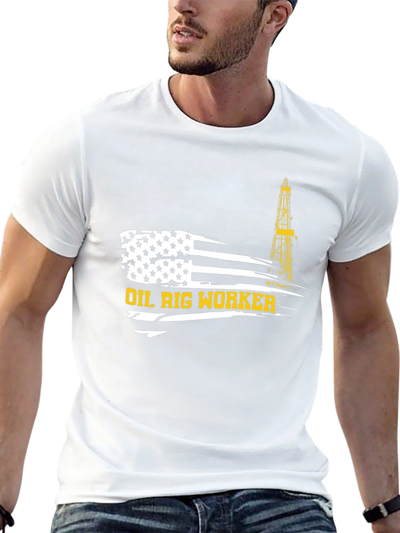 Oil Rig Worker American Flag Graphic T-Shirt