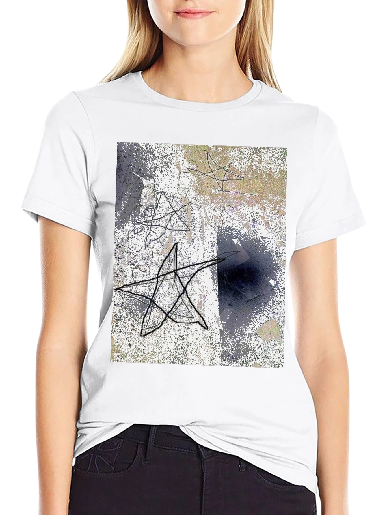 Abstract Star Graphic Black T-Shirt