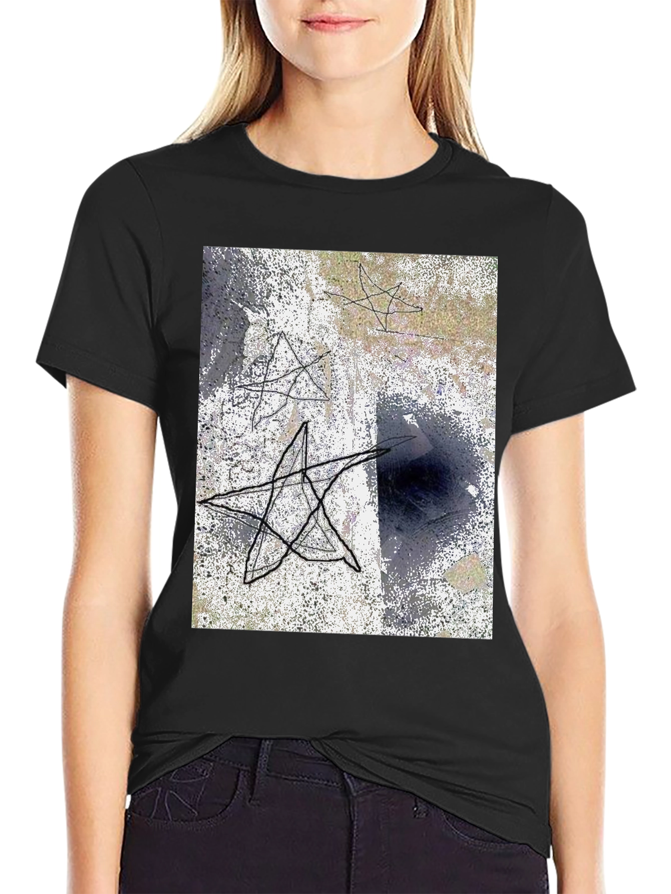 Abstract Star Graphic Black T-Shirt
