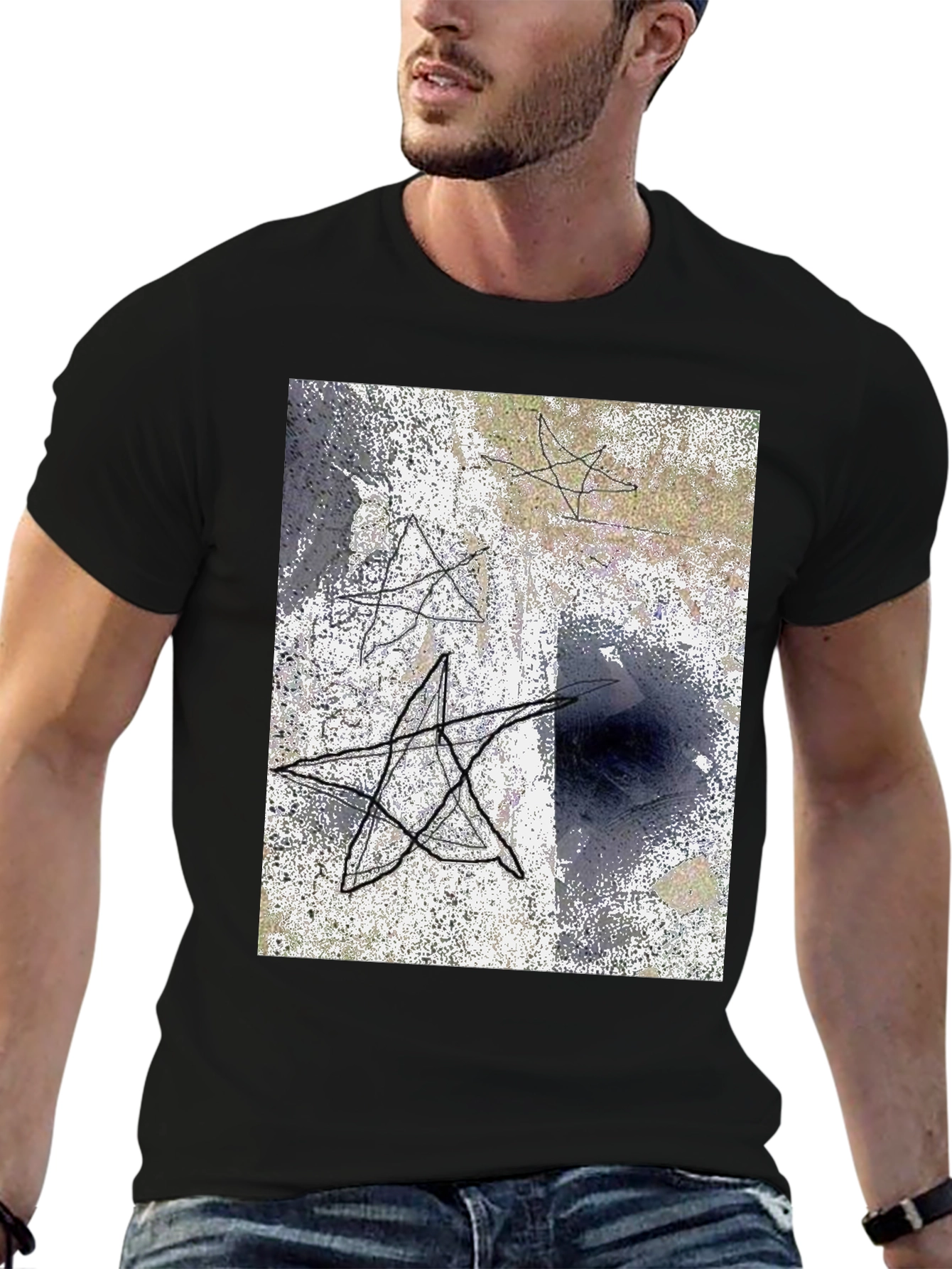 Abstract Star Graphic Black T-Shirt