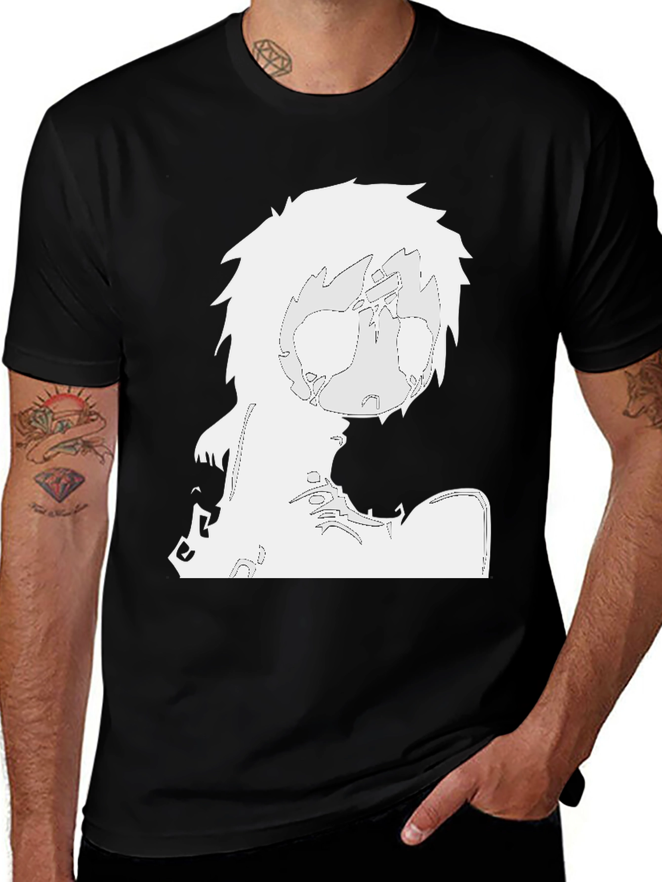 Stylized Graphic Print Black T-Shirt