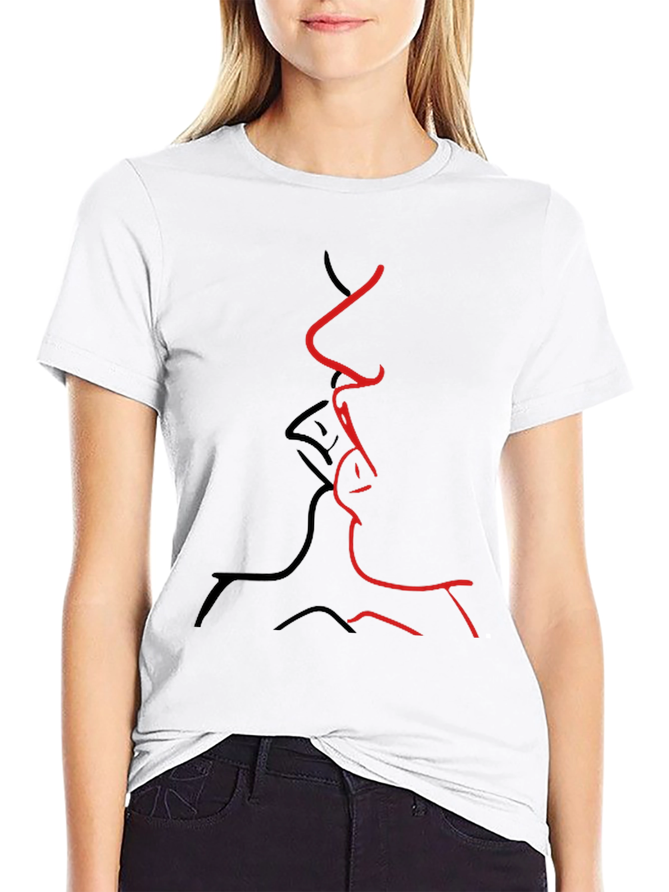 Abstract Kiss Graphic Tee - Black Casual T-Shirt