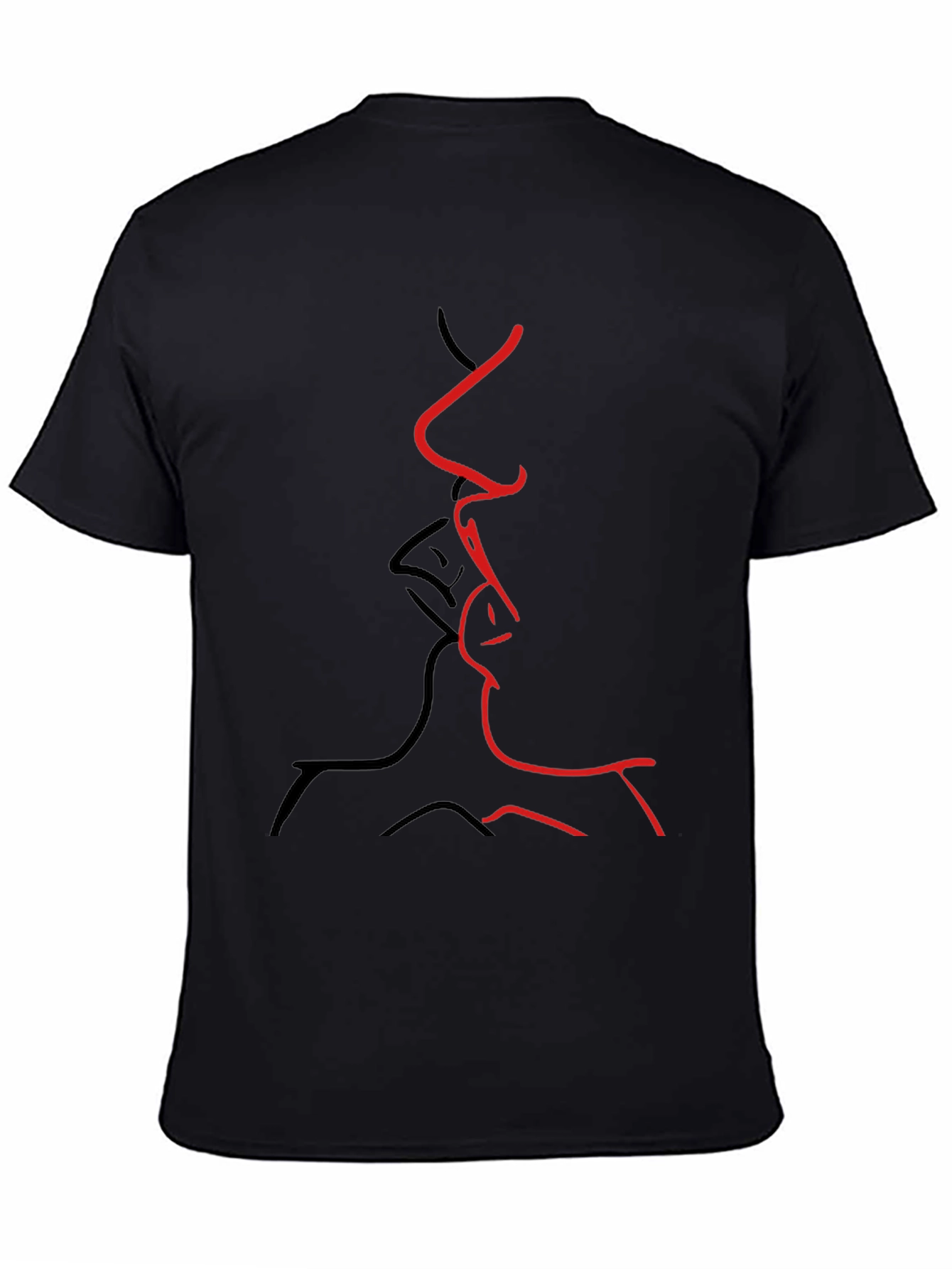 Abstract Kiss Graphic Tee - Black Casual T-Shirt