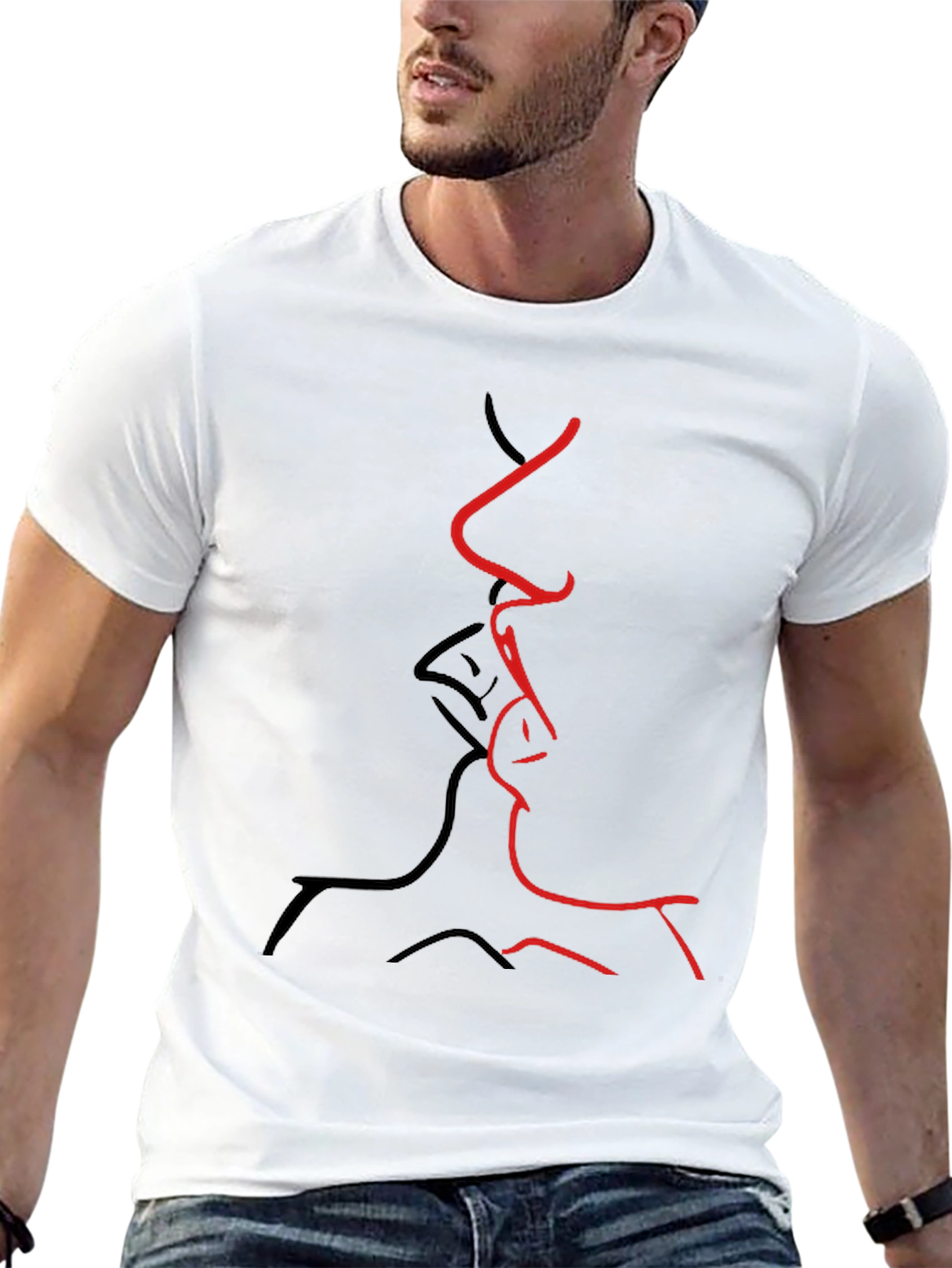 Abstract Kiss Graphic Tee - Black Casual T-Shirt
