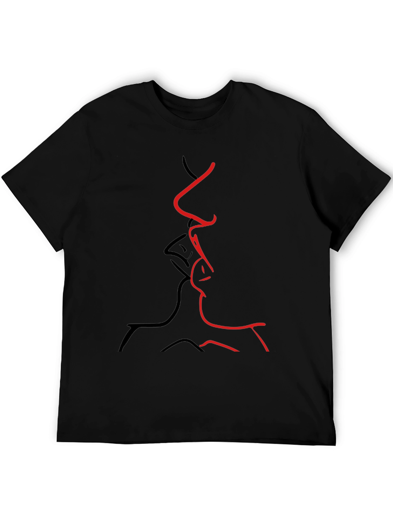 Abstract Kiss Graphic Tee - Black Casual T-Shirt