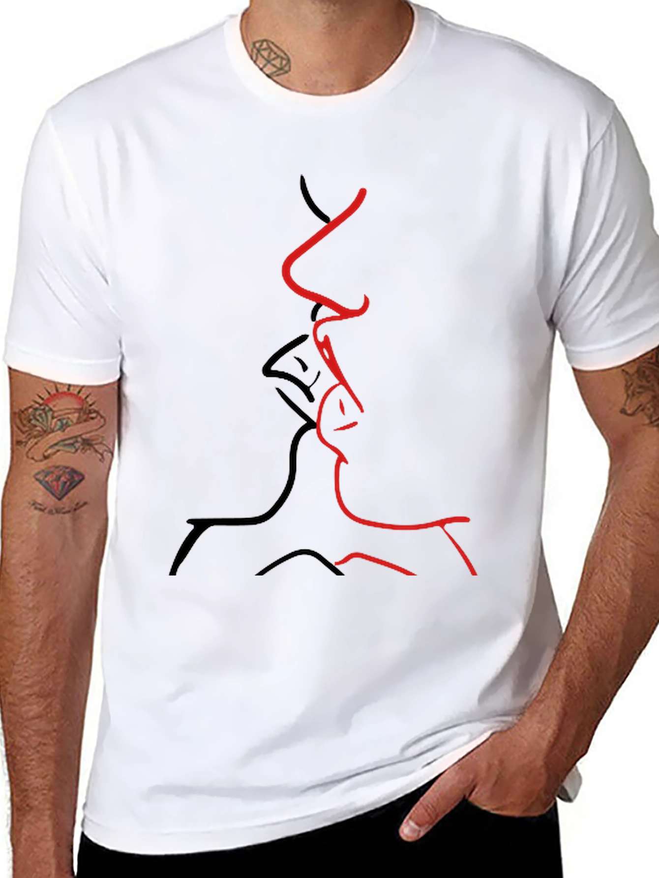 Abstract Kiss Graphic Tee - Black Casual T-Shirt
